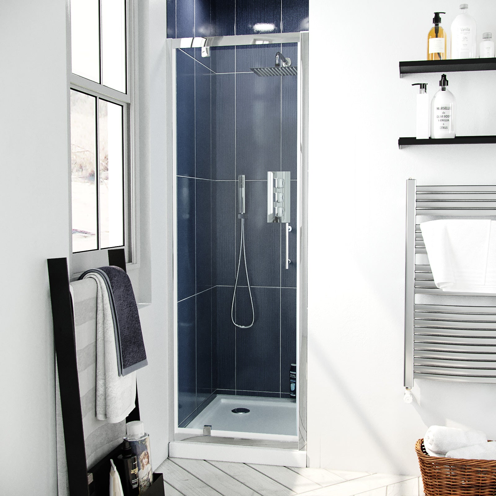 Jupiter 700mm Modern Pivot Shower Door Enclosure Screen Safety Glass