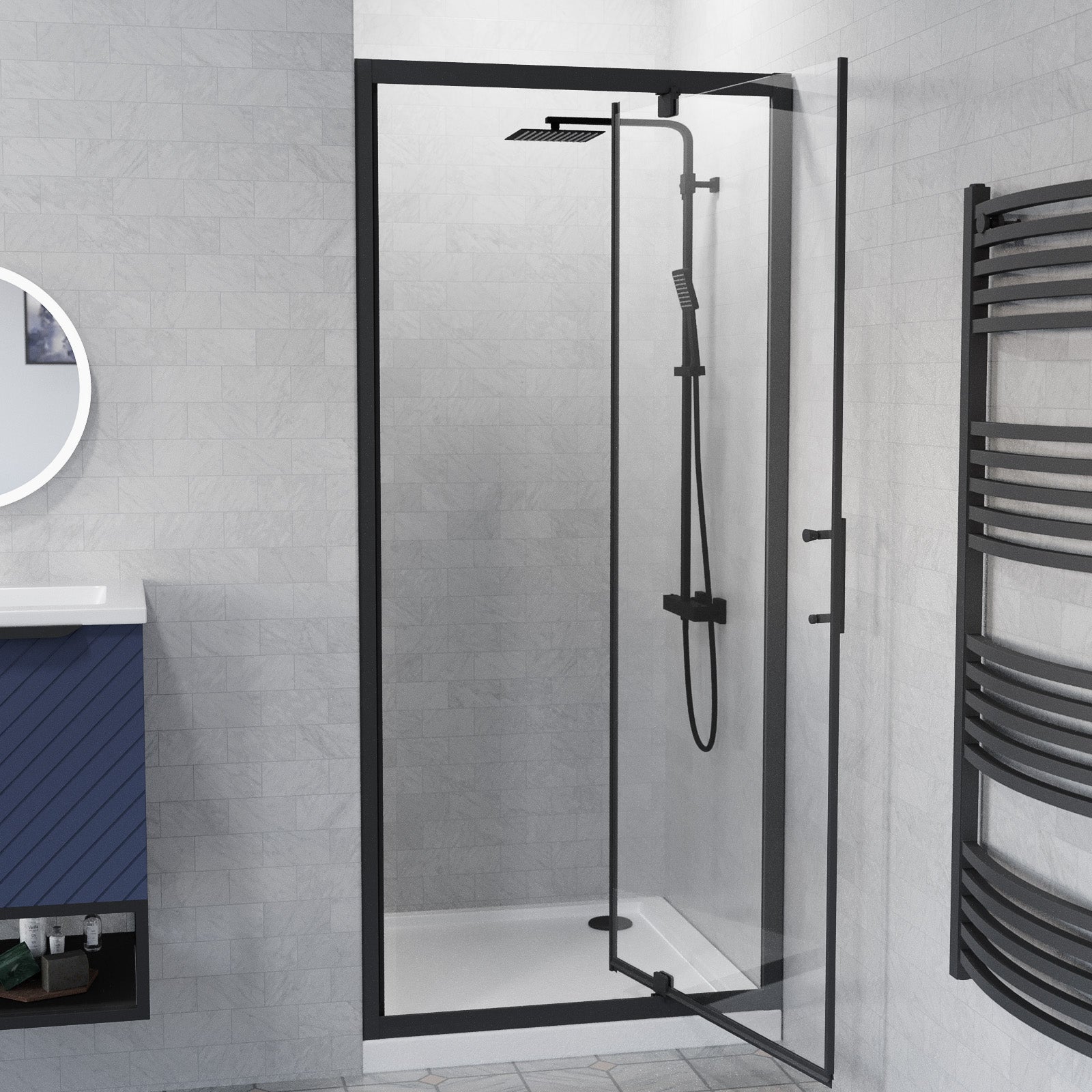 Jupiter 800mm Pivot Shower Door Enclosure Screen 6mm Tempered Glass Matte Black