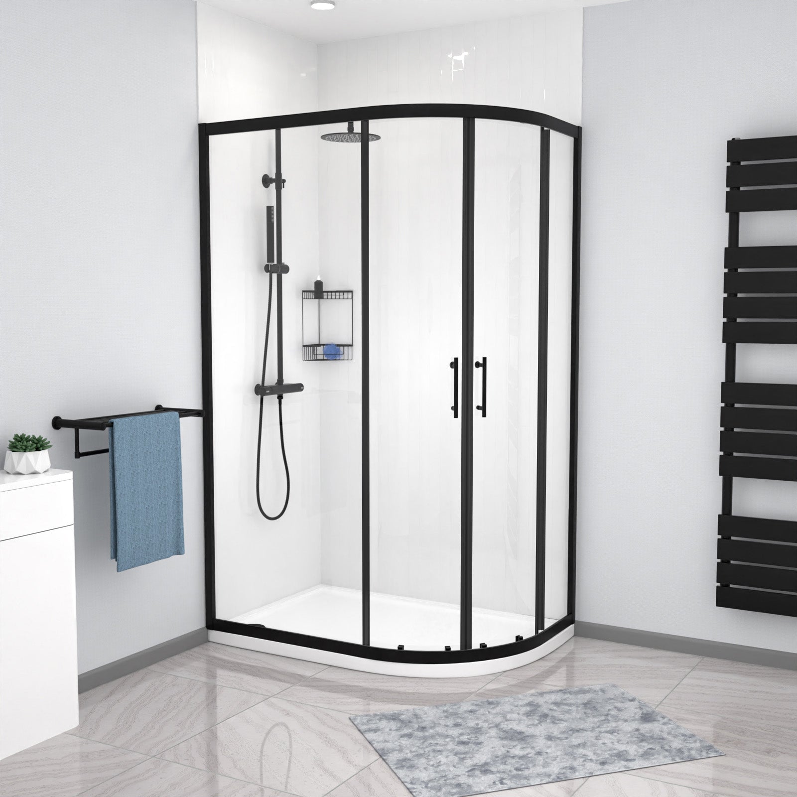 Saturn RH 1200 x 800mm Matt Black Framed Offset Quadrant Shower Enclosure & Tray