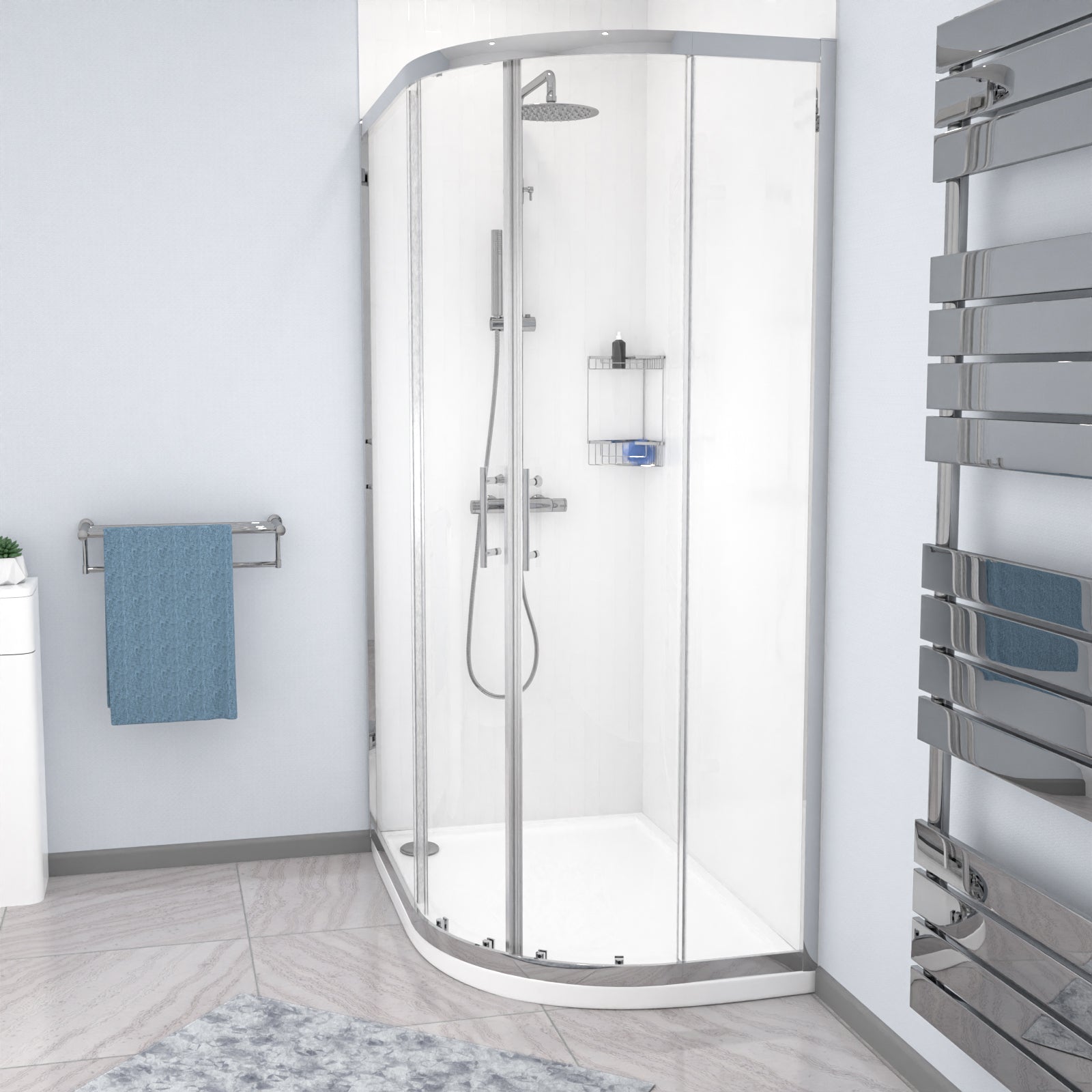 Saturn RH 1200 x 800mm Chrome Framed Offset Quadrant Shower Enclosure & Tray