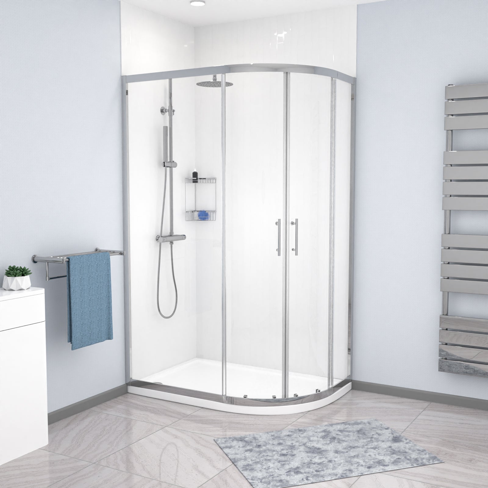 Saturn RH 1200 x 800mm Chrome Framed Offset Quadrant Shower Enclosure & Tray