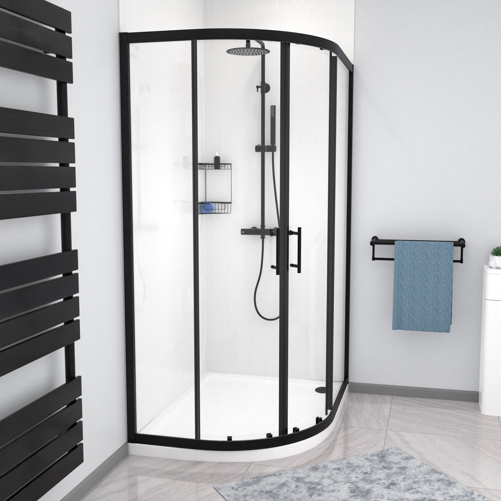 Saturn LH 1200 x 900mm Matt Black Framed Offset Quadrant Shower Enclosure & Tray