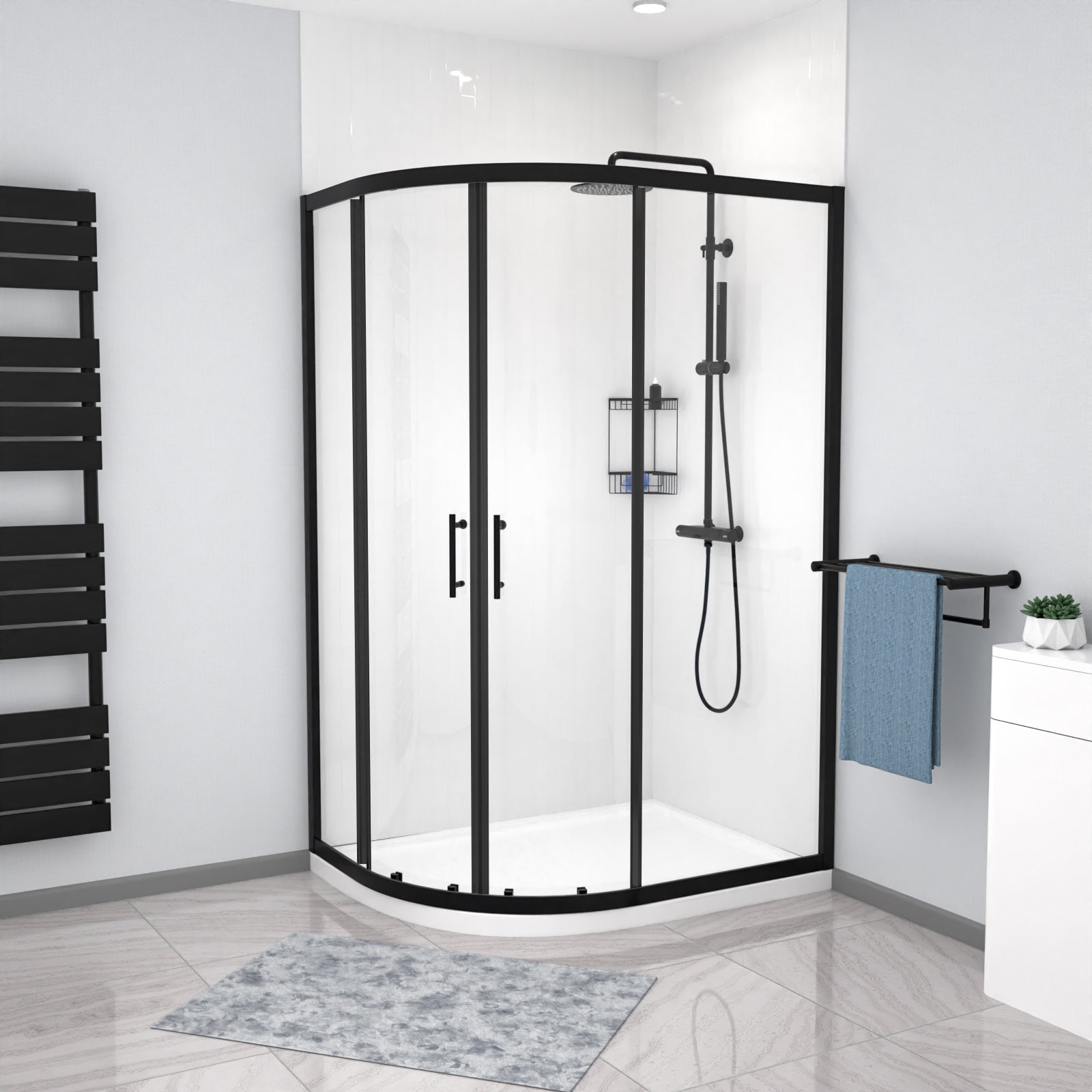 Saturn LH 1200 x 900mm Matt Black Framed Offset Quadrant Shower Enclosure & Tray
