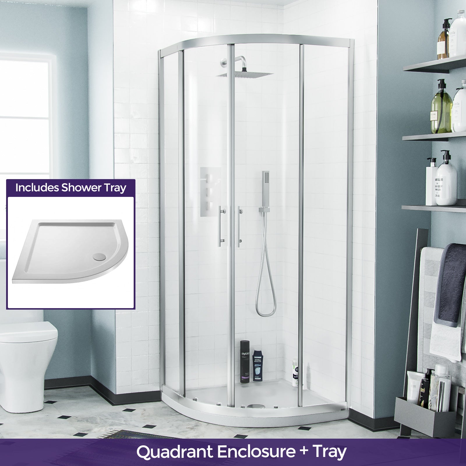 Saturn Quadrant 800mm Curved Corner Shower Enclosure and Low Profile Tray