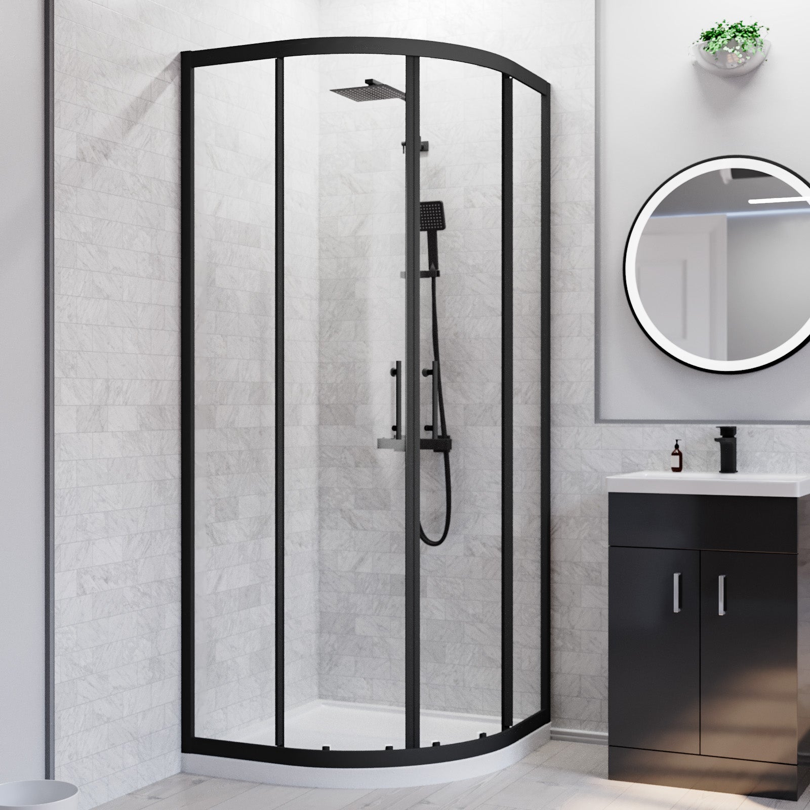 Nanuya 800mm Black Quadrant Shower Enclosure, Dark Grey Basin Vanity & Toilet