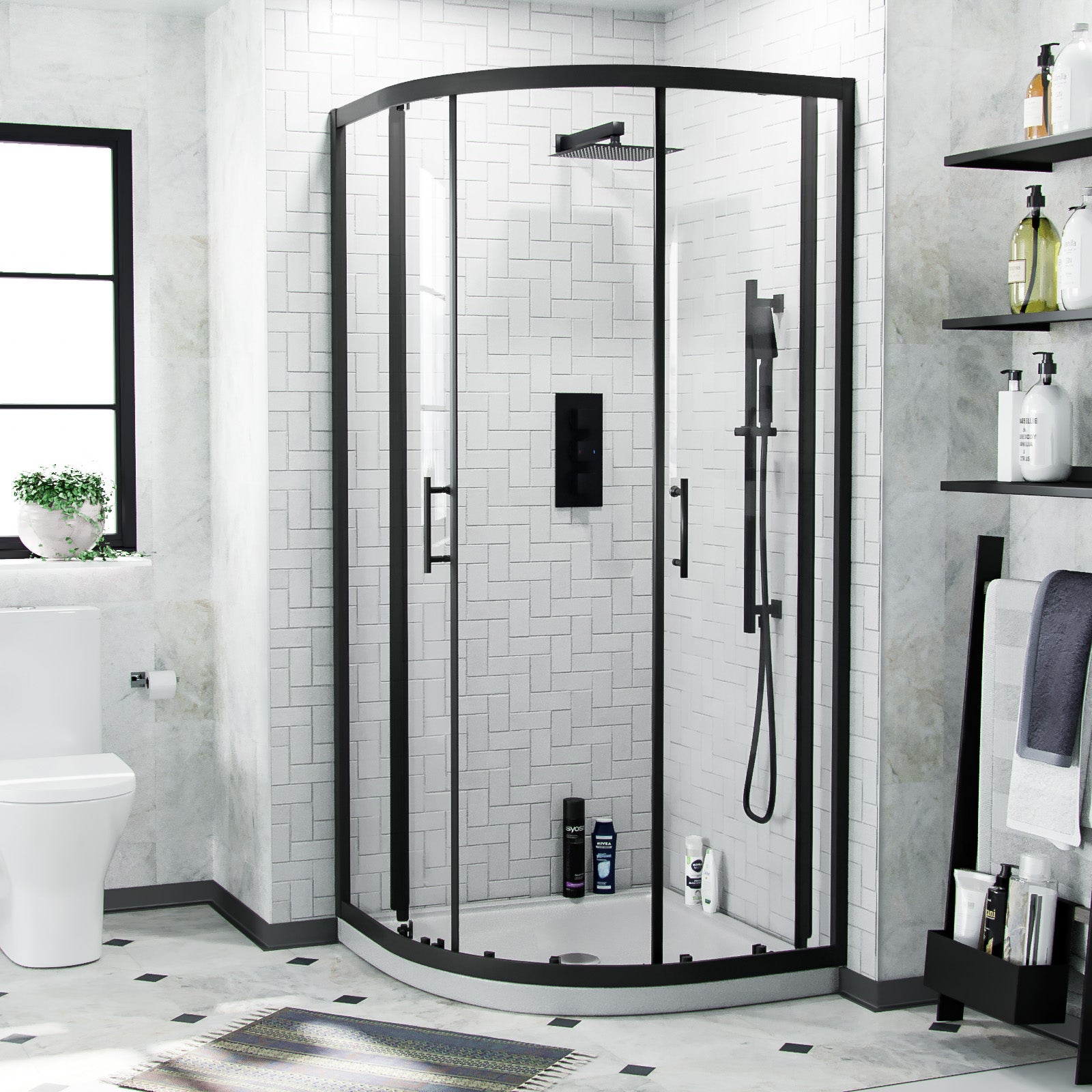 Saturn Modern Black Quadrant 900mm Corner Shower Enclosure