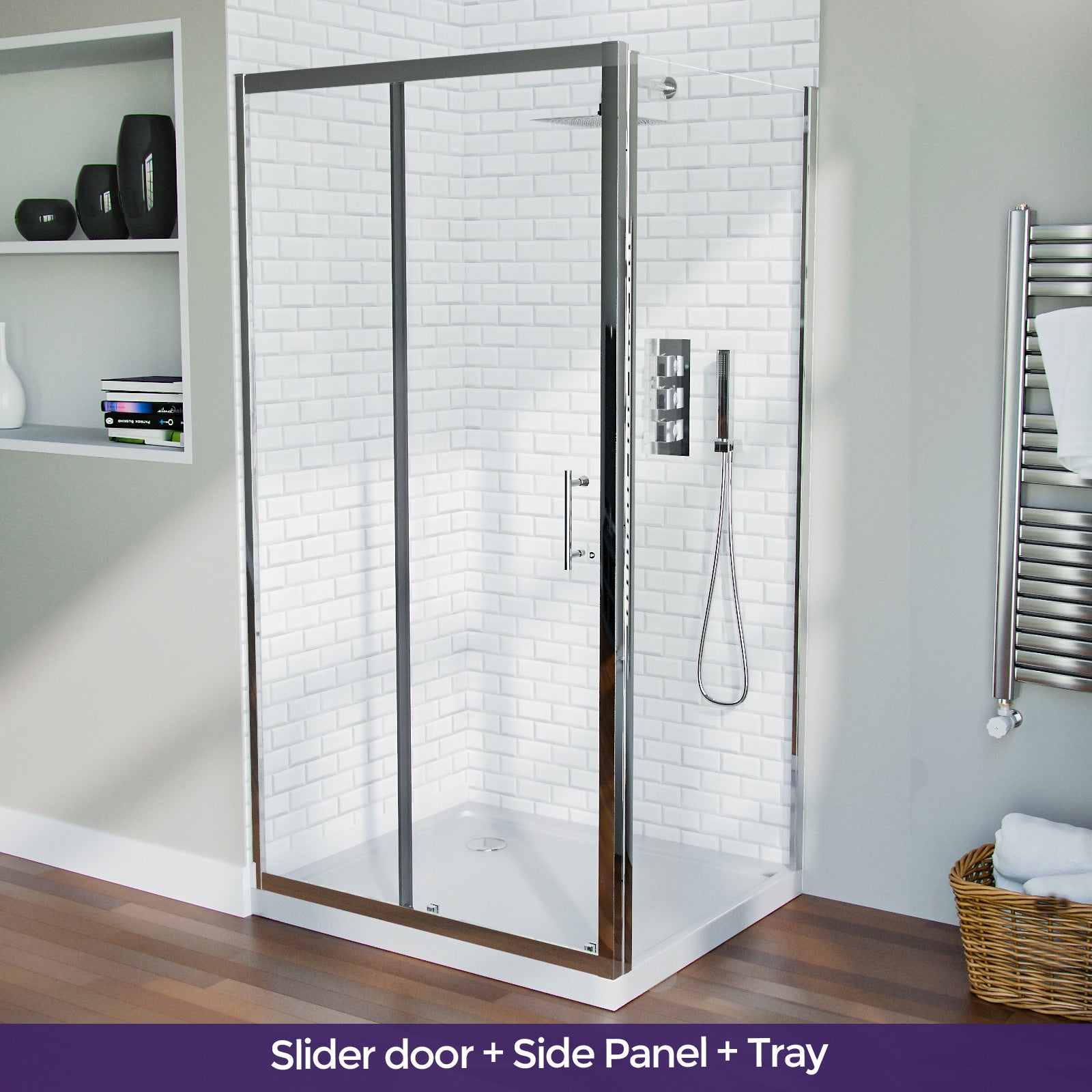 1000 mm Slider Shower Door Enclosure with 800 Frameless Glass Panel Screen + Tray