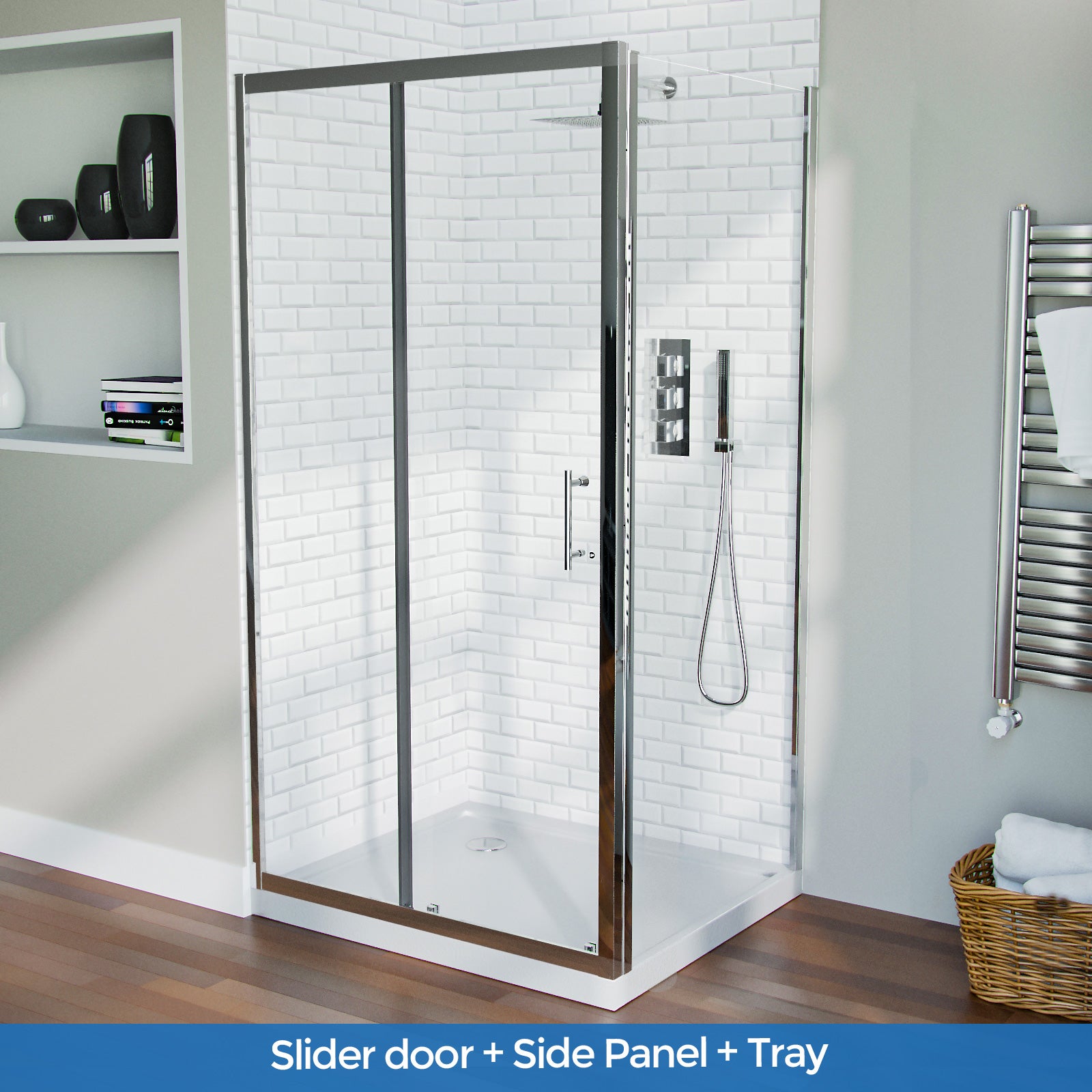 1000 mm Slider Shower Door Enclosure with 900 Frameless Glass Panel Screen + Tray