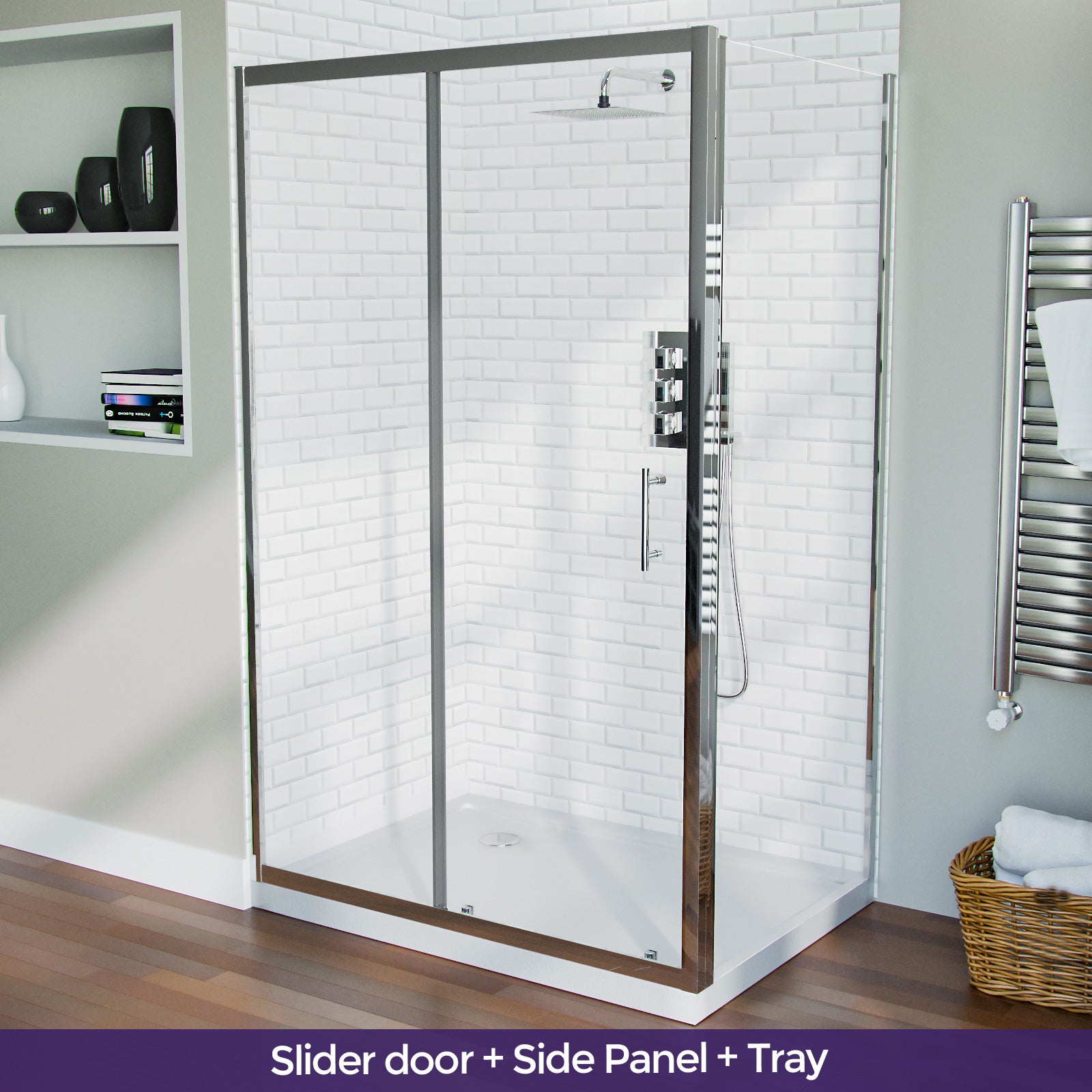 1100 mm Slider Shower Door Enclosure with 800 Framless Glass Panel Screen + Tray
