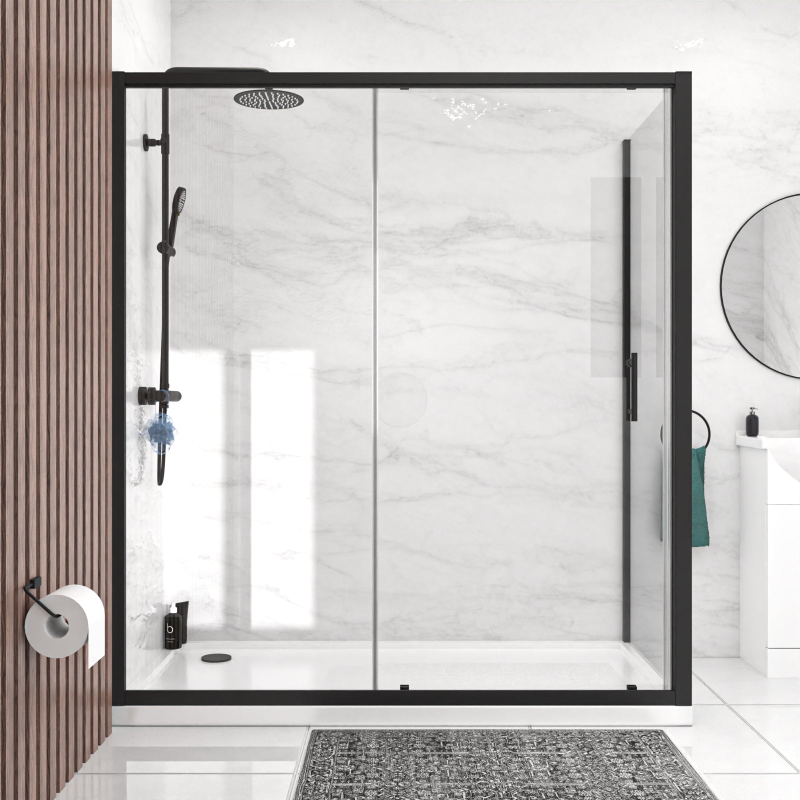 Magna 1700mm Matte Black Sliding Shower Door, 900mm Frameless Glass Screen