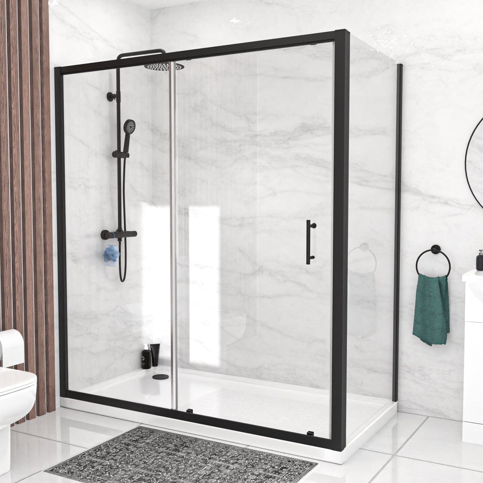 Magna 1700mm Matte Black Sliding Shower Door, 900mm Frameless Glass Screen