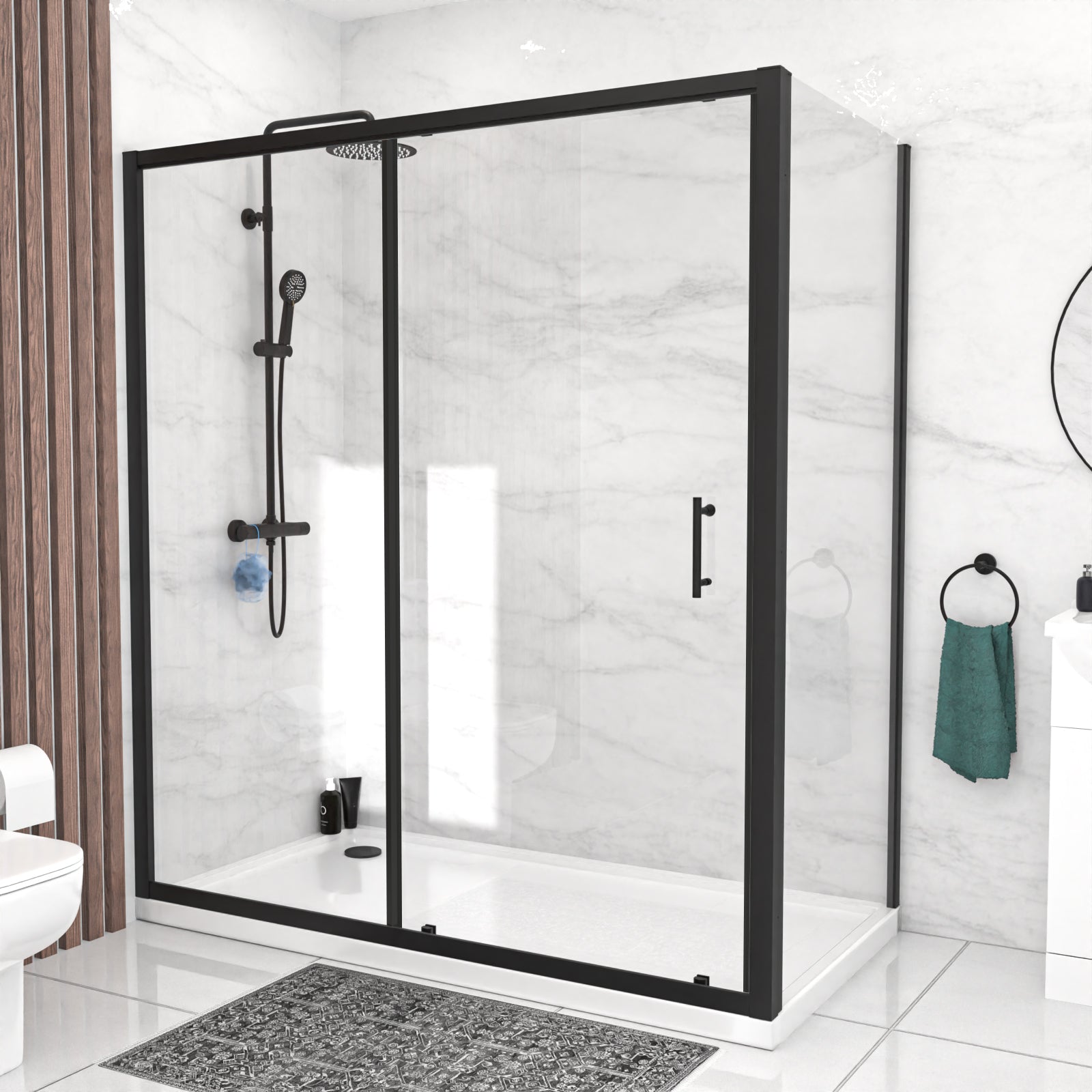 Magna 1700mm Matte Black Sliding Shower Door, 900mm Frameless Glass Screen