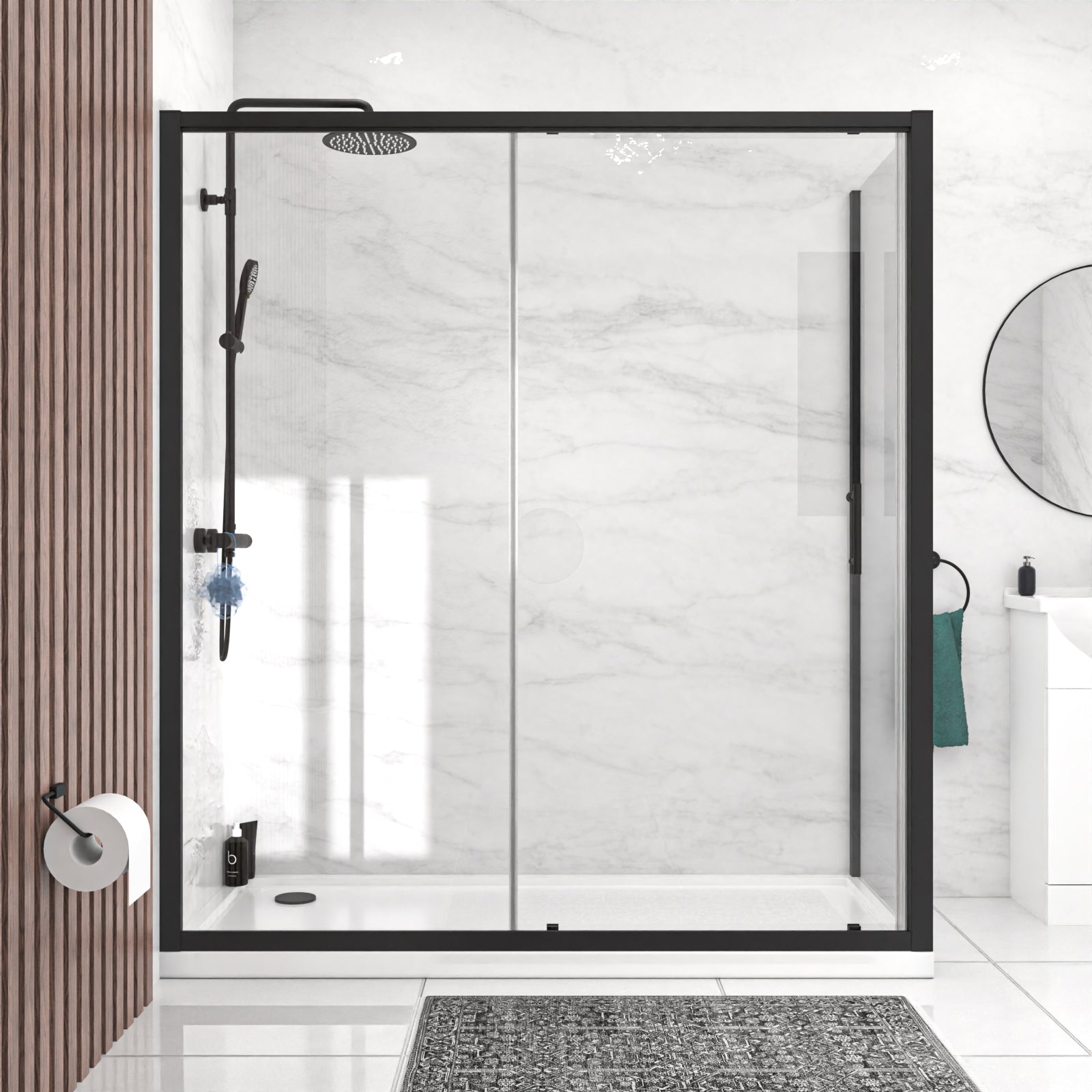 Black 1700 x 700mm Shower Enclosure Sliding Door & Glass Side Panel