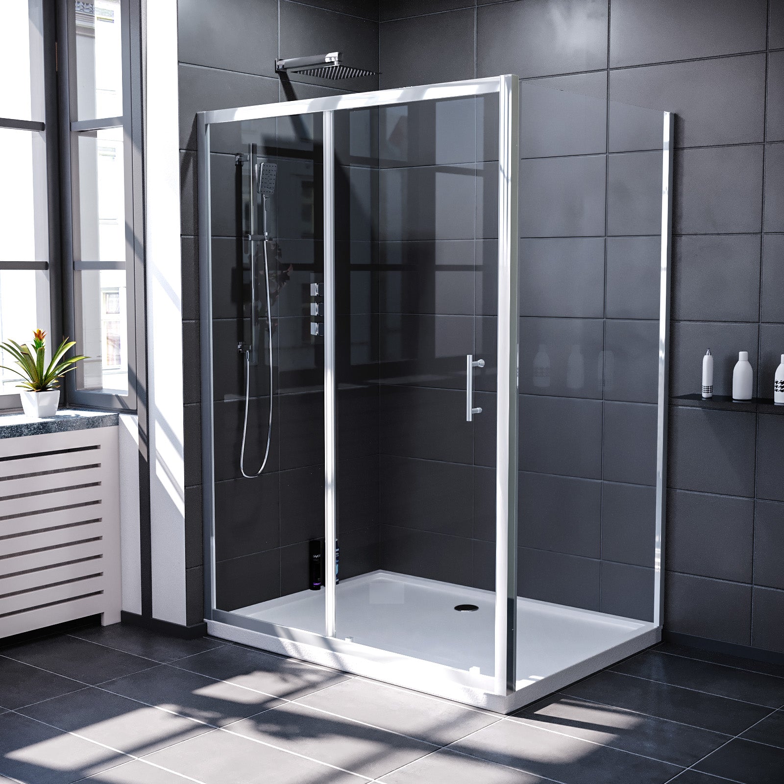 Magna 1300 mm Slider Shower Door Enclosure with 800 Frameless Glass Panel Screen & Tray