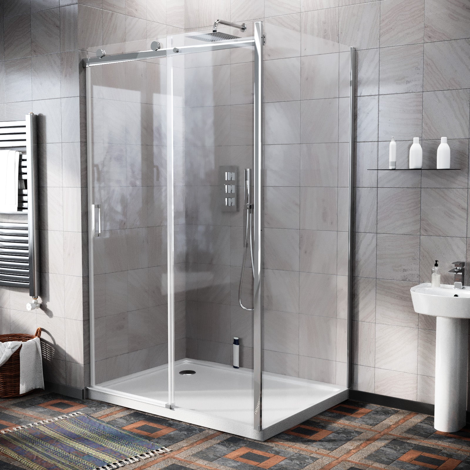 Hardwick 1100mm Frameless Sliding Shower Door 8mm Clear Tempered Glass
