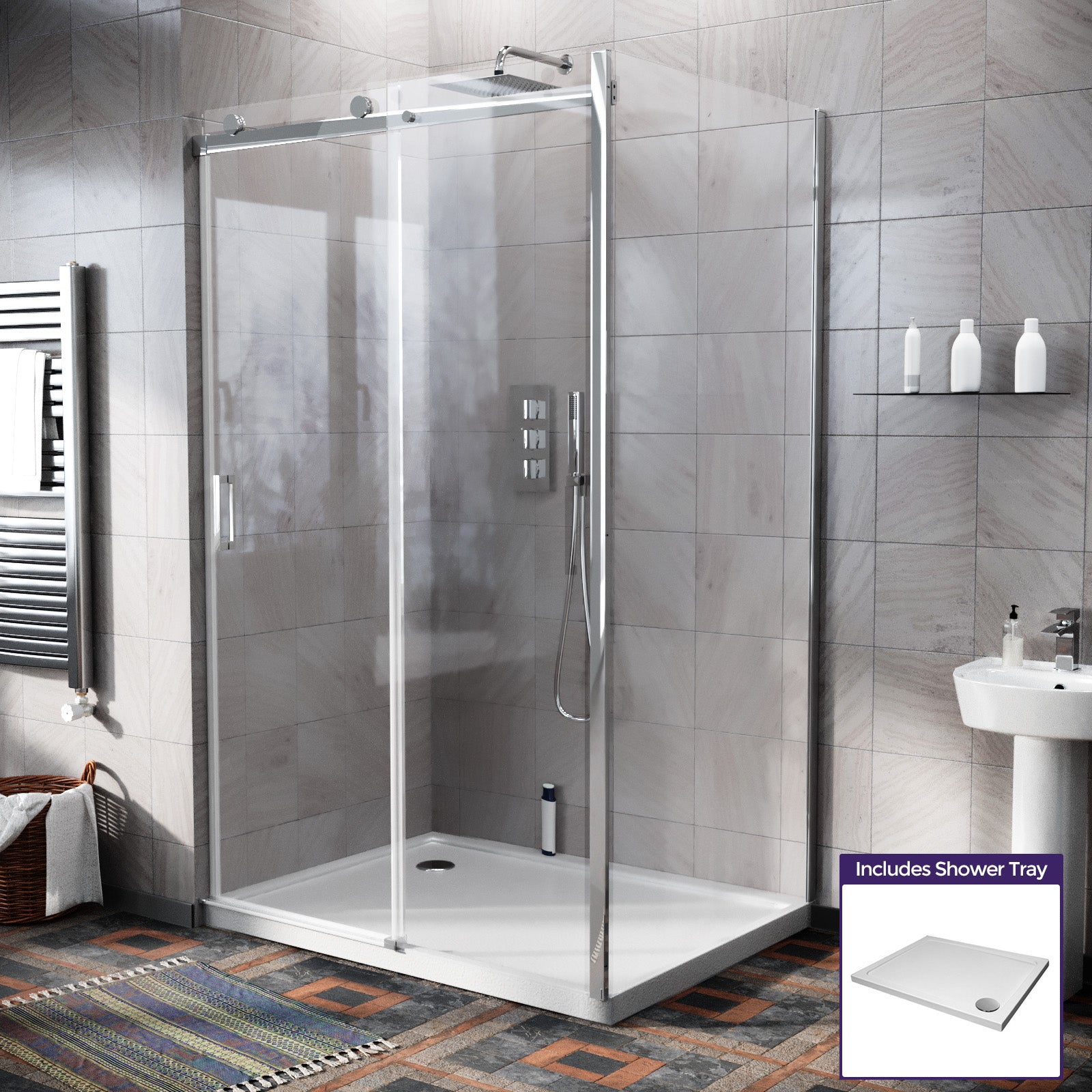 Hardwick 1100mm Frameless Sliding Shower Door 8mm Clear Tempered Glass