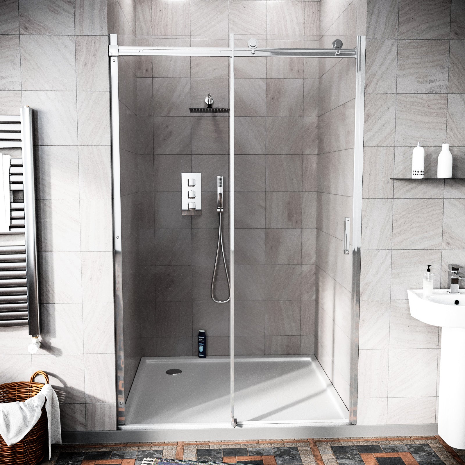 Hardwick 1200mm Frameless Sliding Shower Enclosure 8mm Clear Tempered Glass