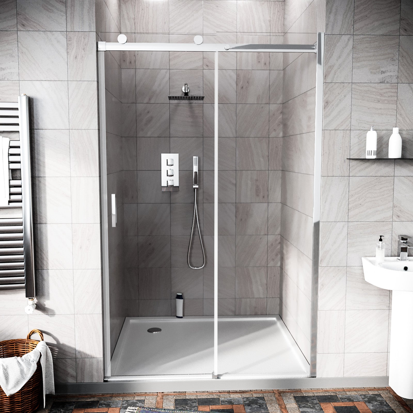 Hardwick Frameless Shower Sliding Door 8mm Clear Tempered Glass