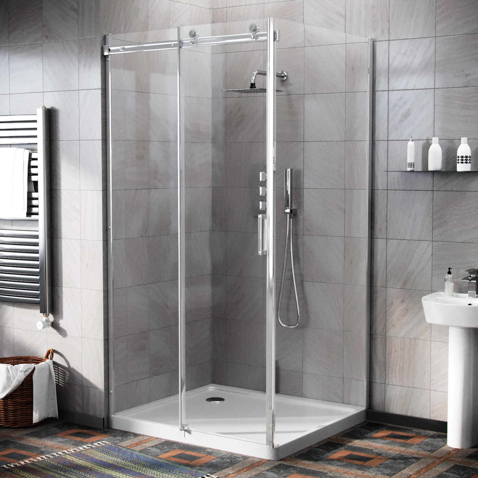 Hardwick 1000mm x 900mm Frameless Sliding Shower Door Enclosure & Side Panel