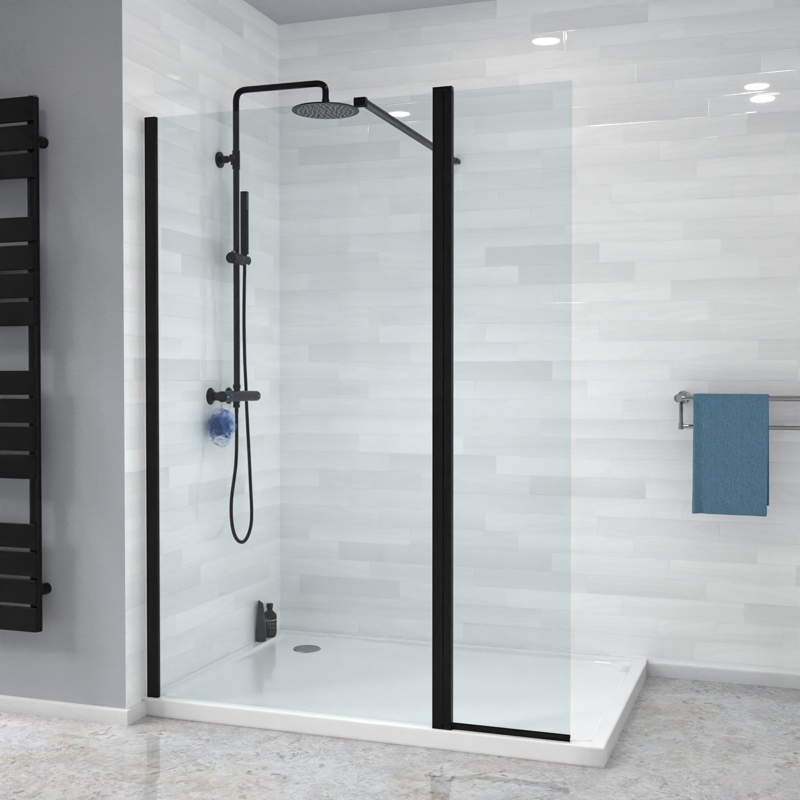Magna Black 1000mm Shower 8mm Tempered Glass Screen With 30omm Flipper Panel