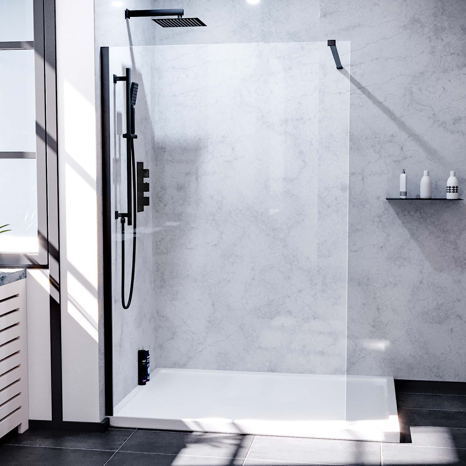 Samoa Wet Room Screen & Support Bar Matte Black