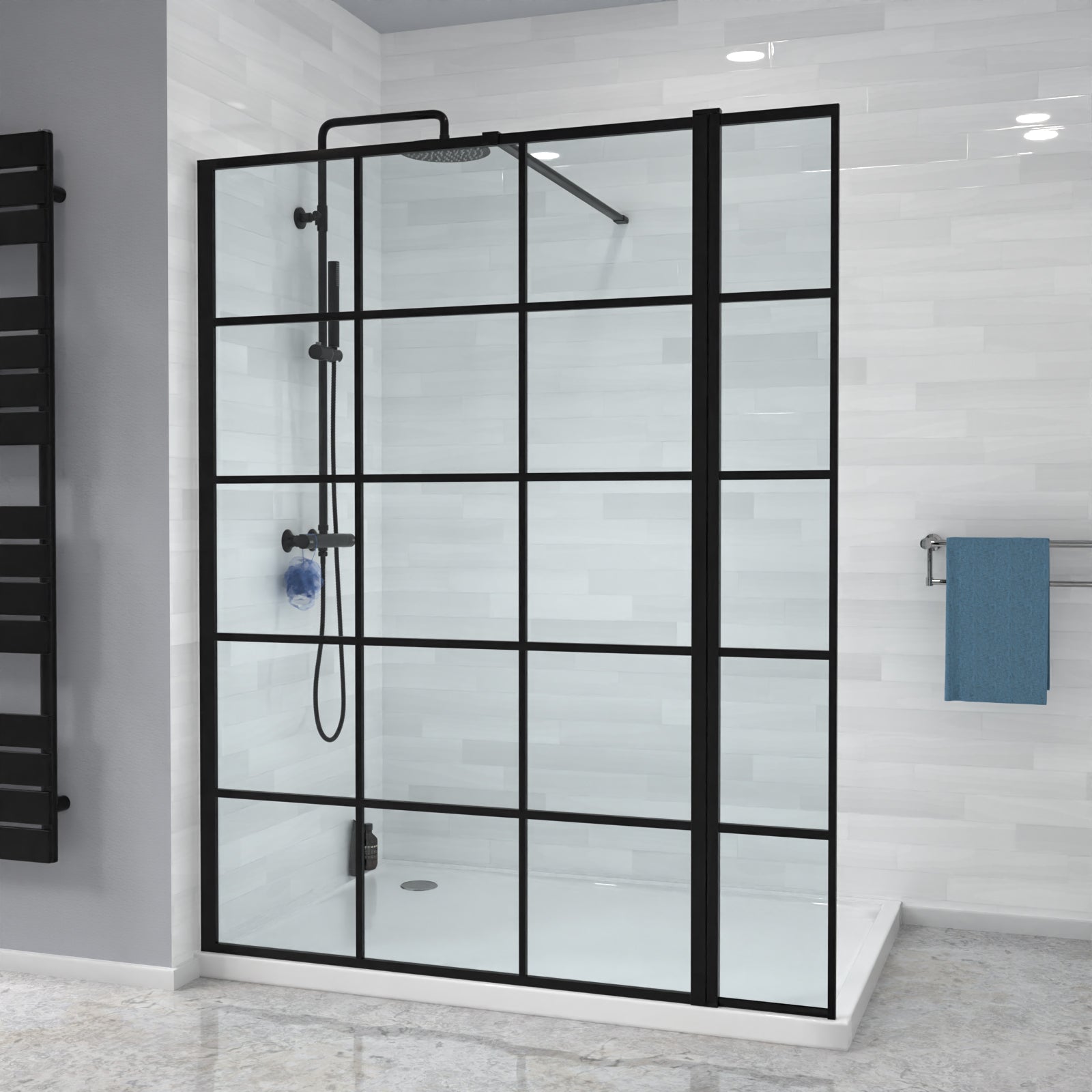 Magna Wet Room Black Grid 1200mm Shower Screen 8mm Tempered Glass & Return Panel