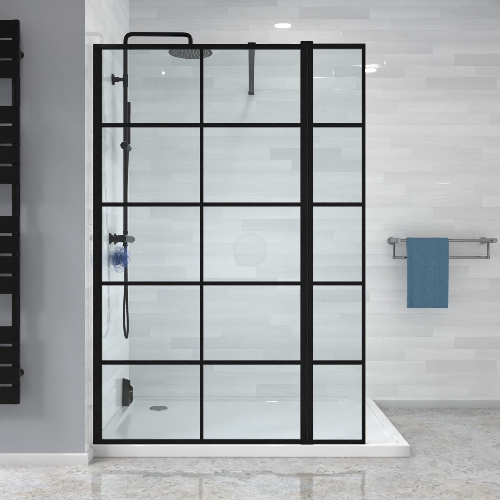 Magna Wet Room Black Grid 800mm Shower Screen 8mm Tempered Glass & Return Panel