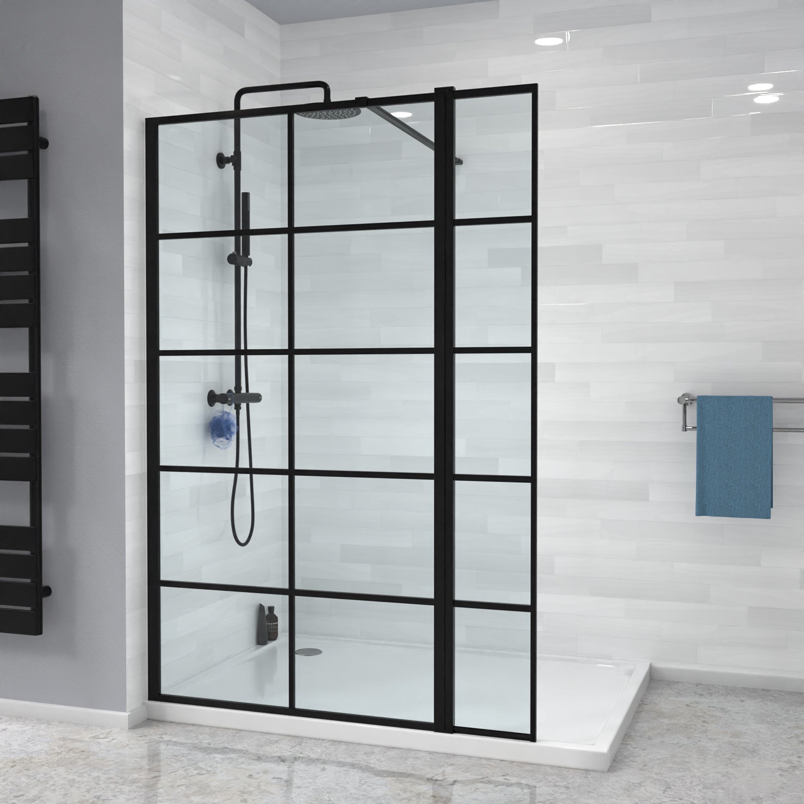 Magna Wet Room Black Grid 800mm Shower Screen 8mm Tempered Glass & Return Panel
