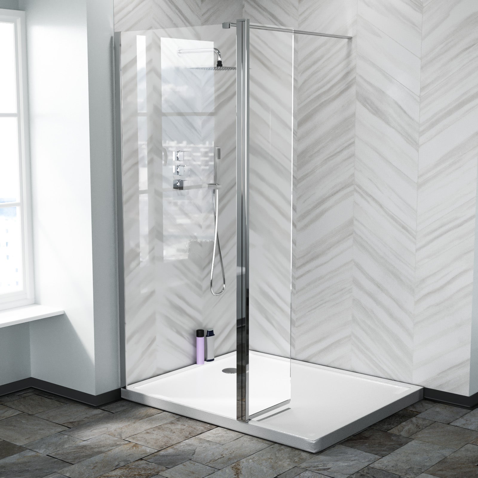 Magna Wet Room 700mm Shower 8mm Tempered Glass Screen with 300mm Return Panel
