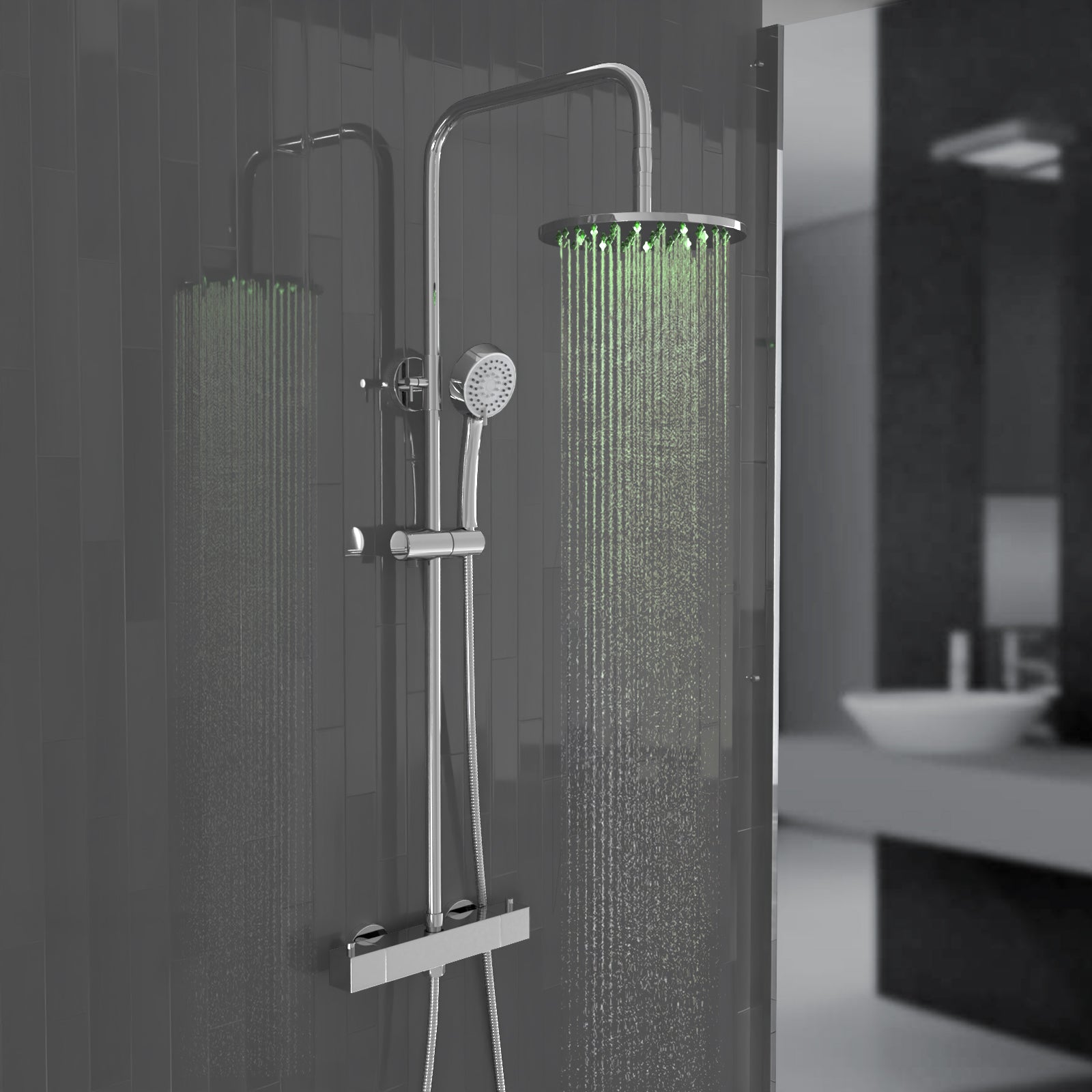 Otley Thermostatic Shower Mixer Valve 200mm LED Shower Head, Riser Rail Kit
