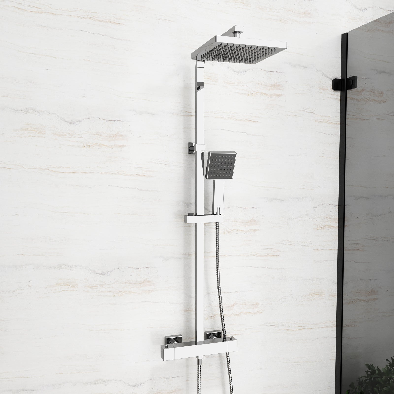 Solid Brass Thermostatic Shower Mixer Chrome With Slide Rail Kit Square