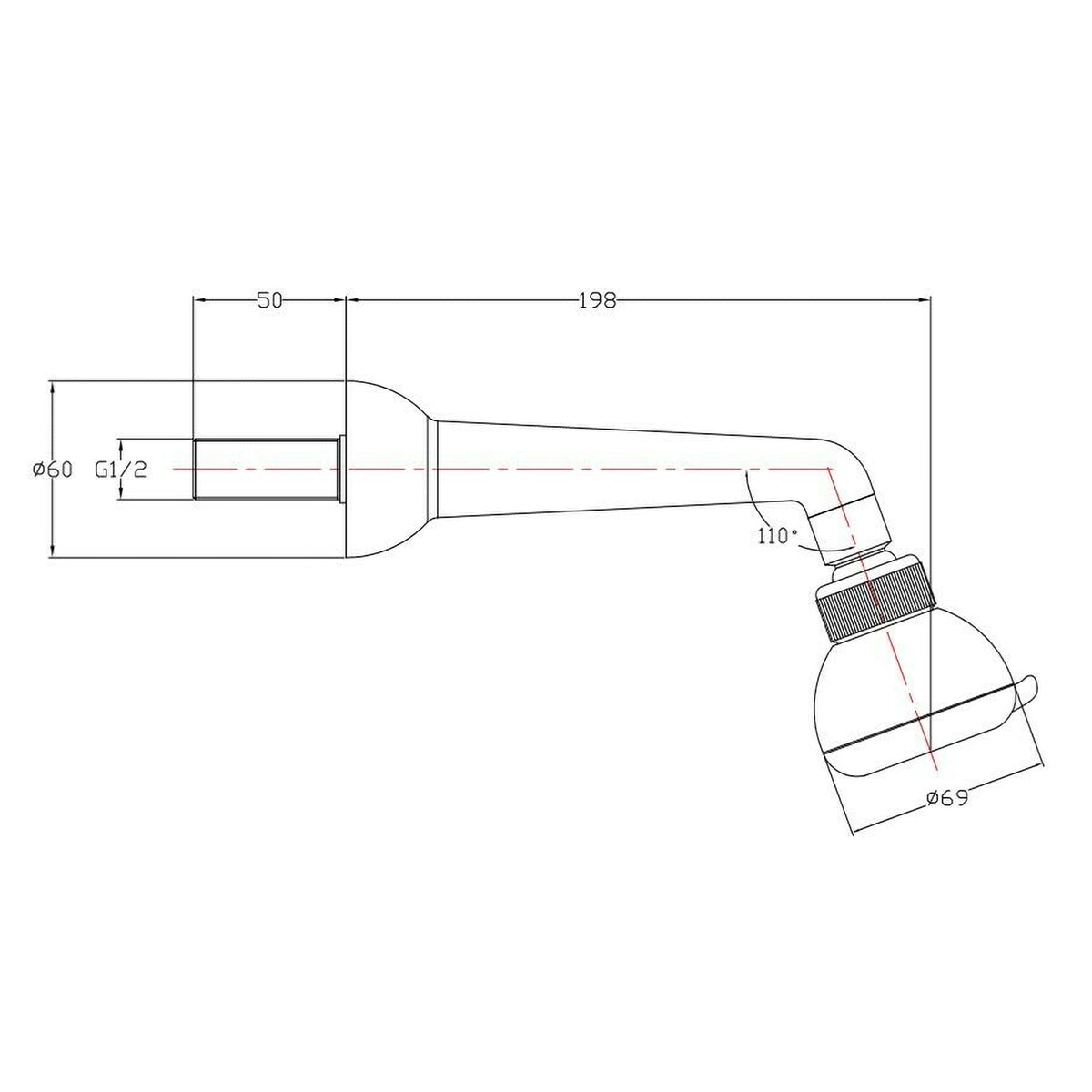 Round Jet Shower Head And Wall Arm Chrome