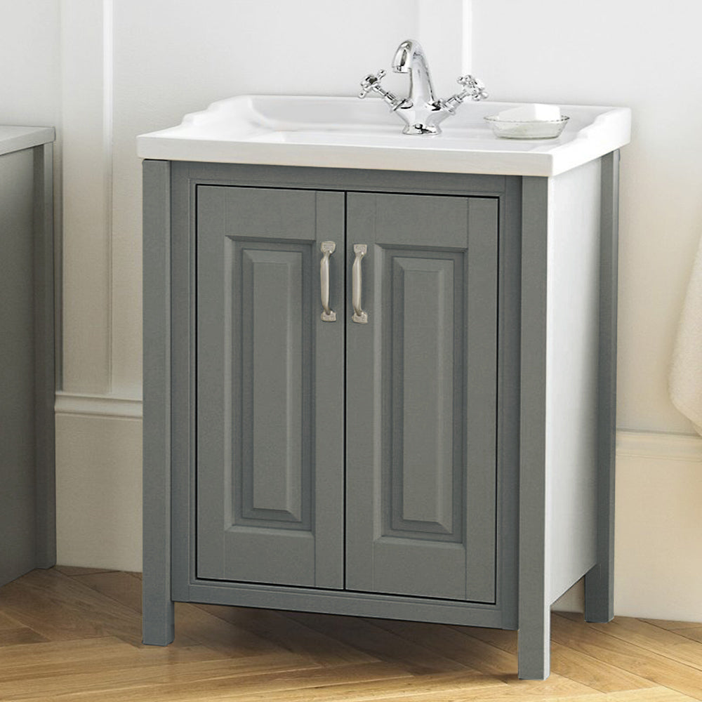 Chiltern 600mm Flat Pack Grey Bathroom Traditional Basin Vanity Cabinet Unit