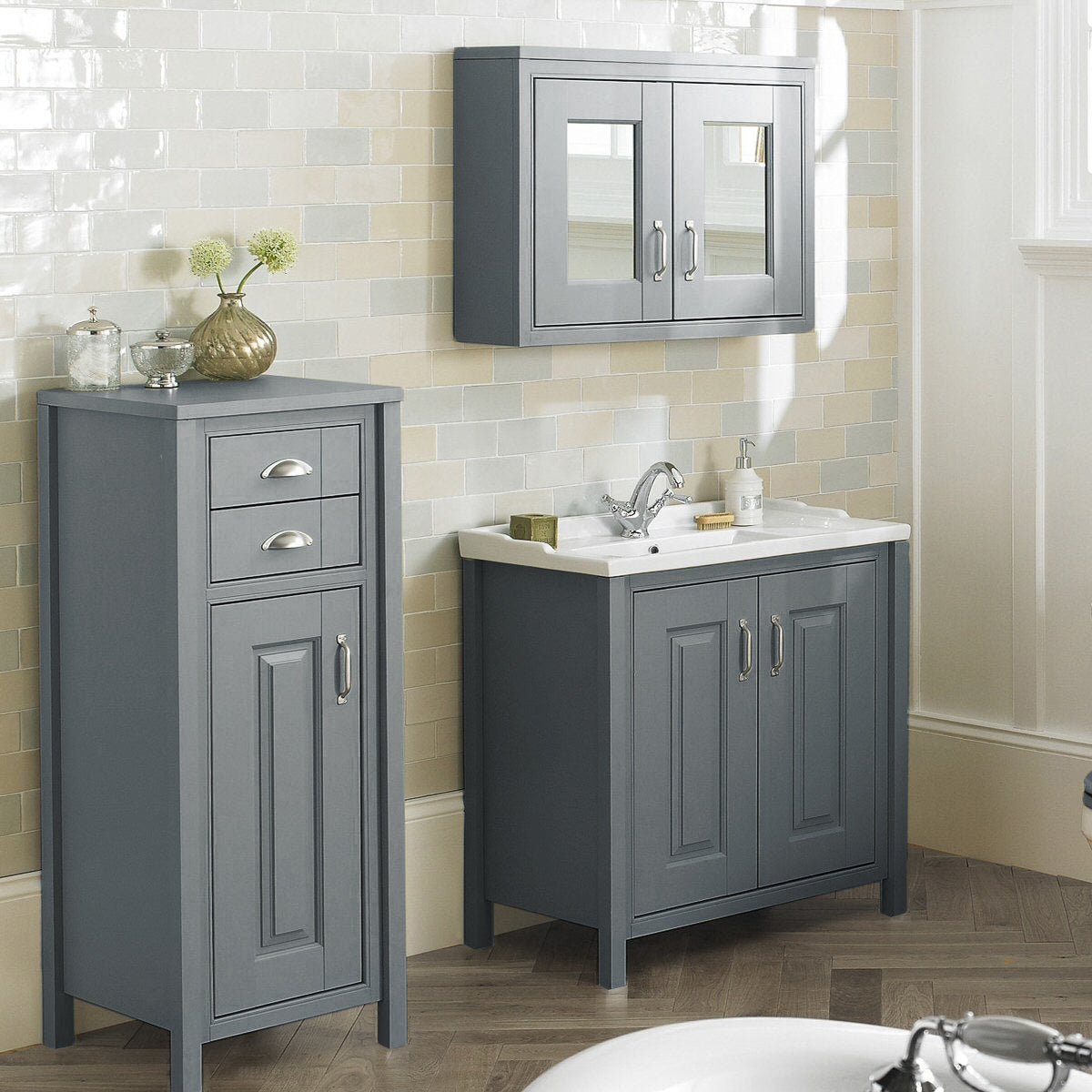 Chiltern 800mm Grey Bathroom Basin Vanity Cabinet Unit