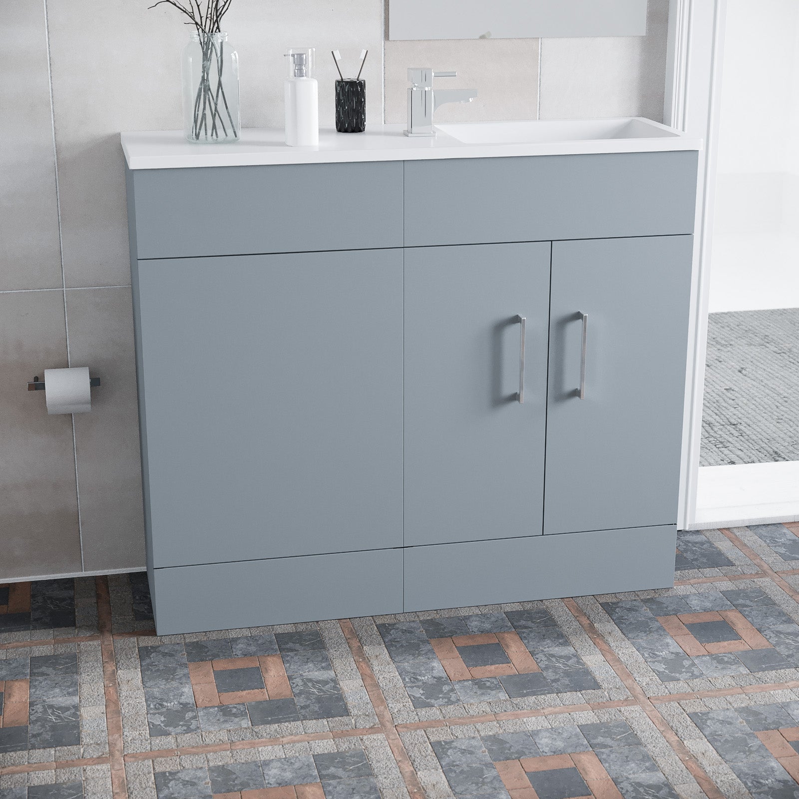 James 1000mm Matte Grey Slimline Basin Vanity Unit And WC Unit