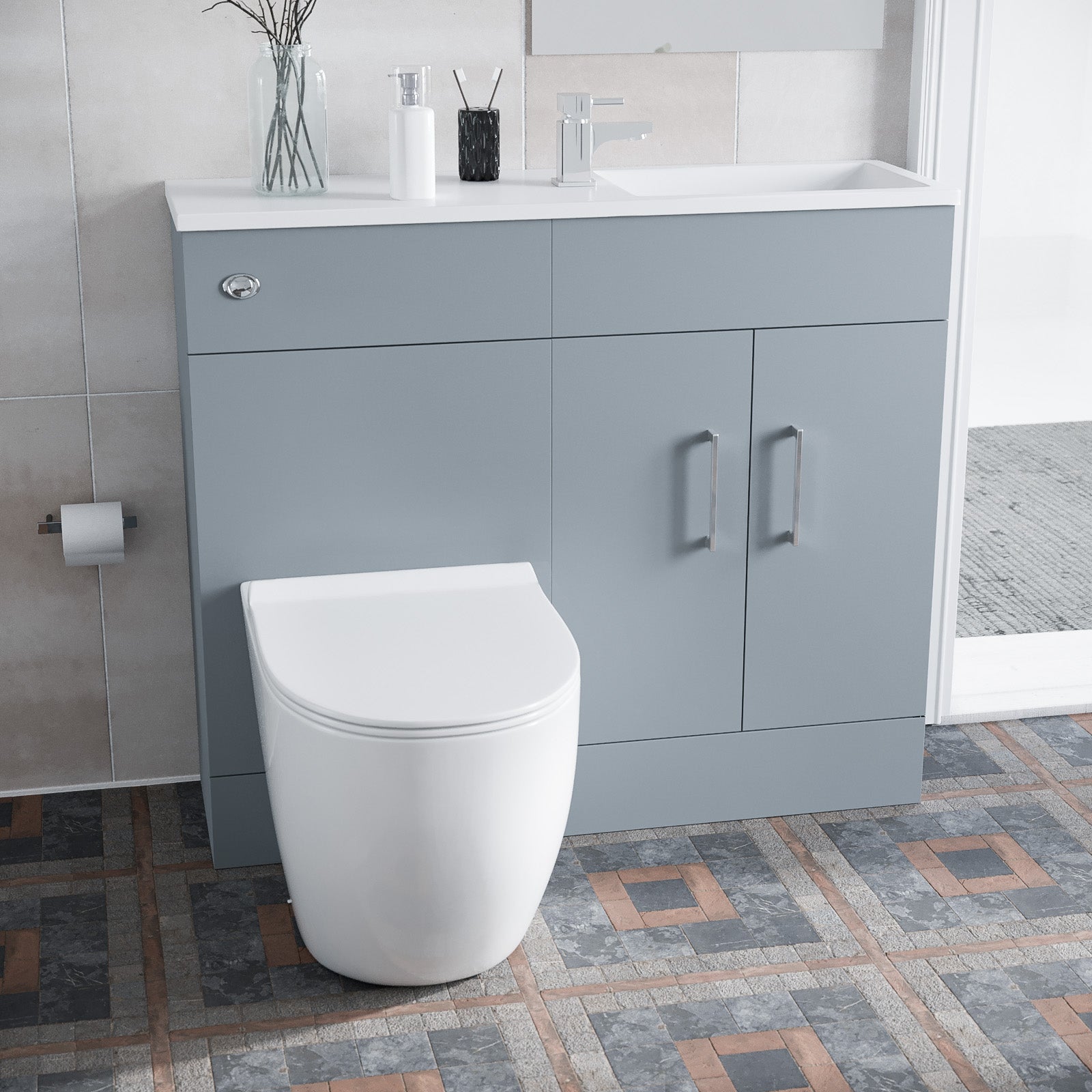 James 1000mm Matte Grey Slimline Vanity Basin WC Unit & Round BTW Toilet