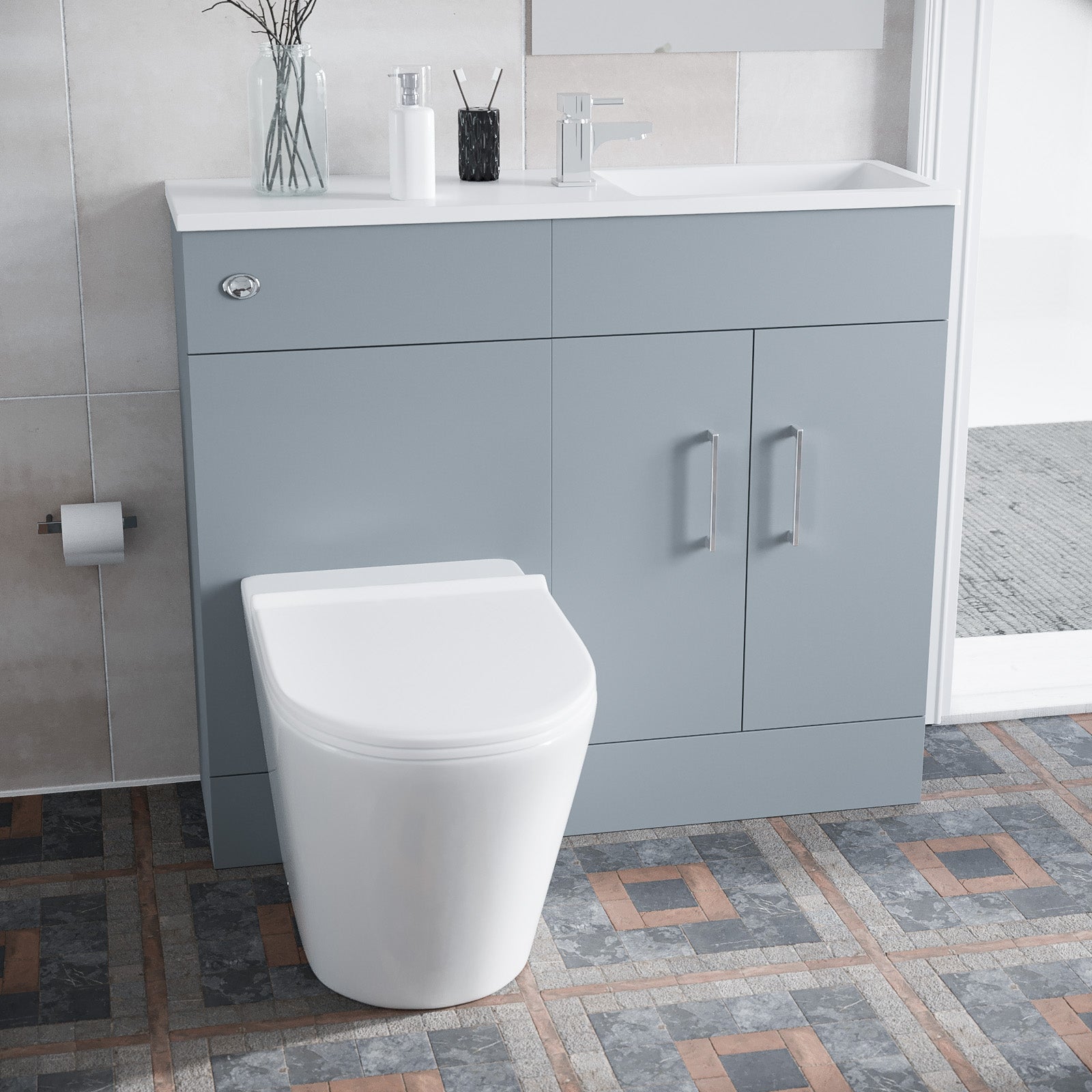 James 1000mm Matte Grey Slimline Basin Vanity & WC Unit BTW Round Toilet