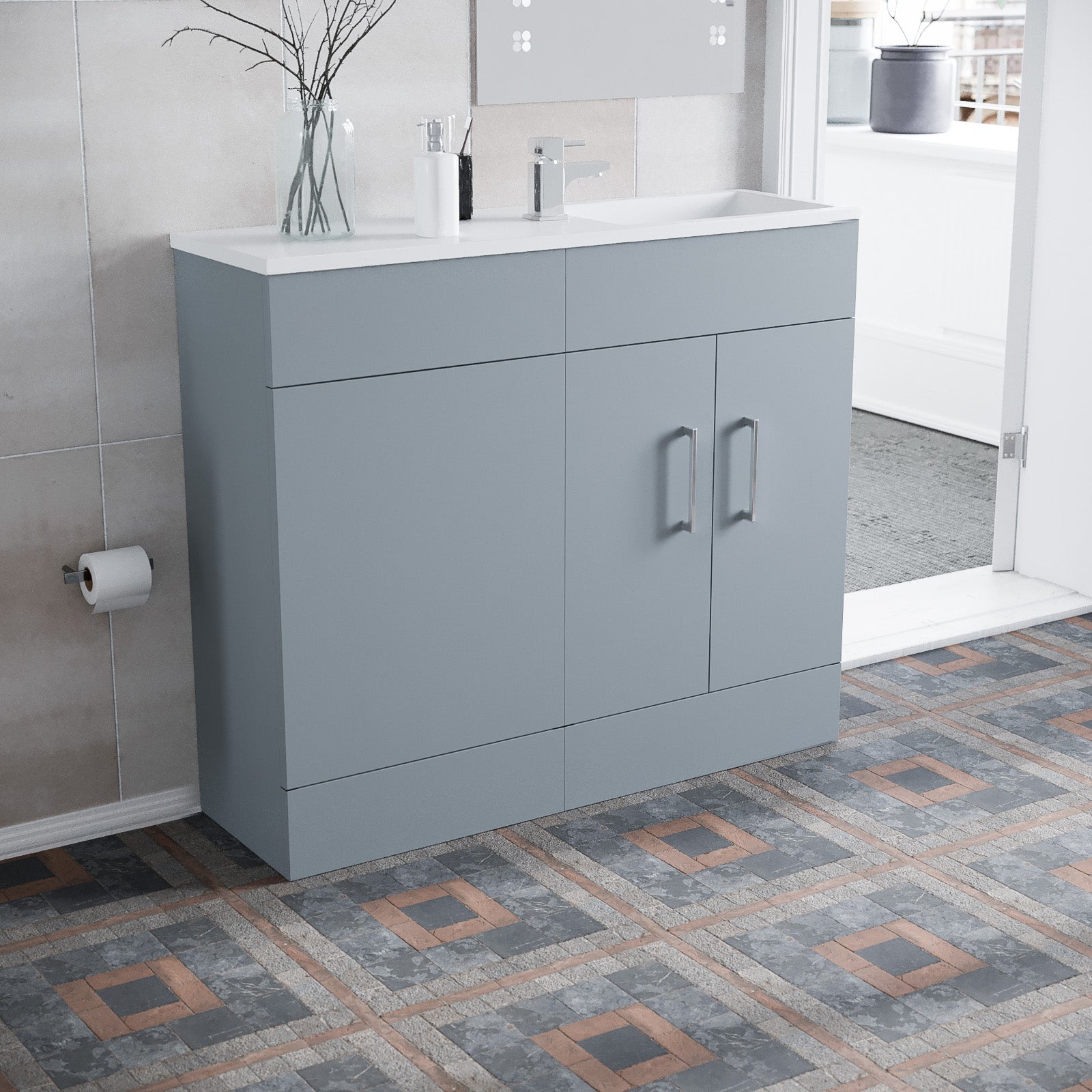 James 1000mm Matte Grey Slimline Basin Vanity Unit And WC Unit