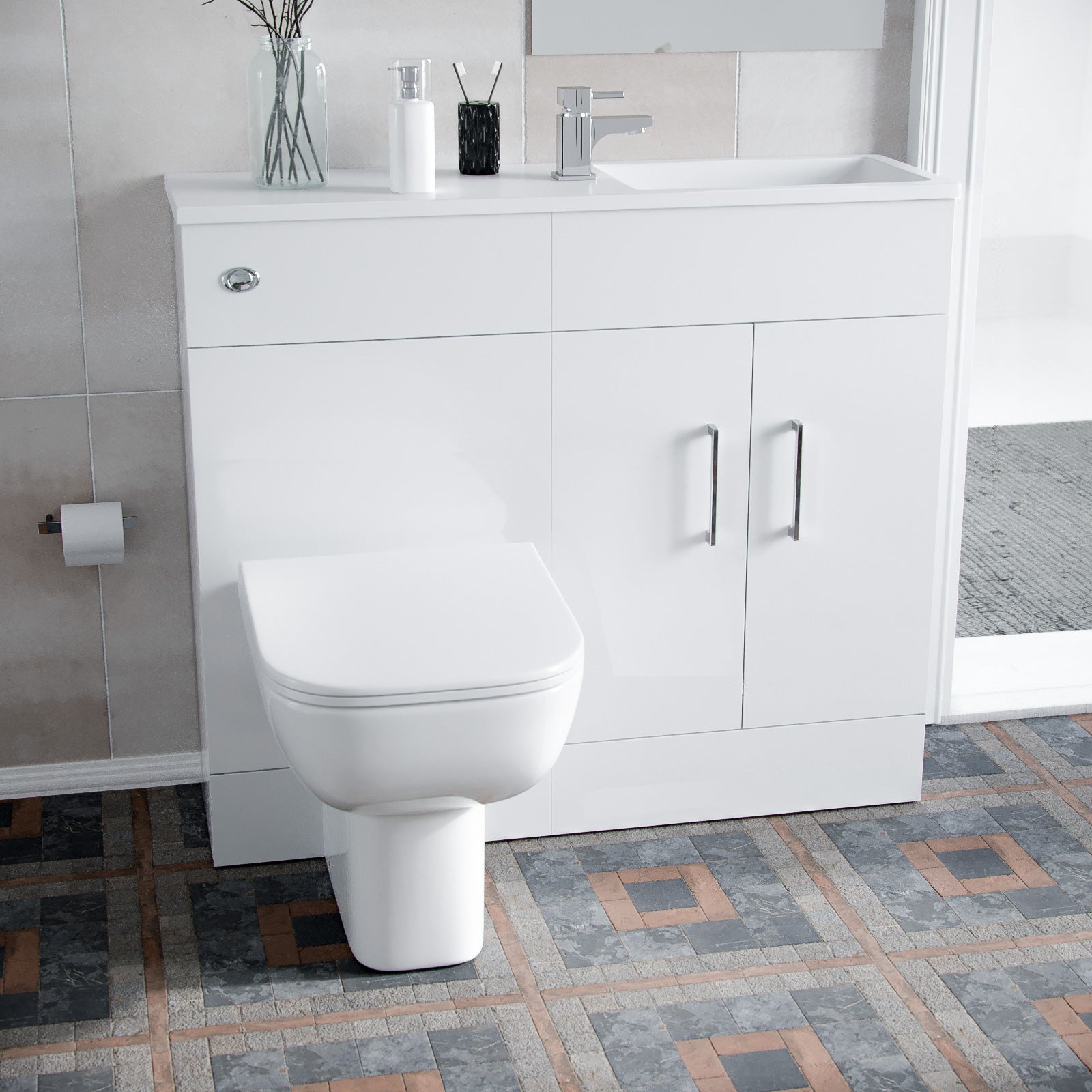 James 1000mm White Slimline MDF Vanity Basin WC Unit BTW Rimless Toilet