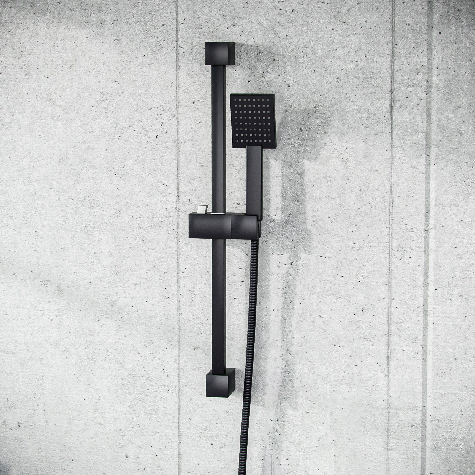 Square Shower Matte Black Handset And Hose With Slider Riser Rail Bracket