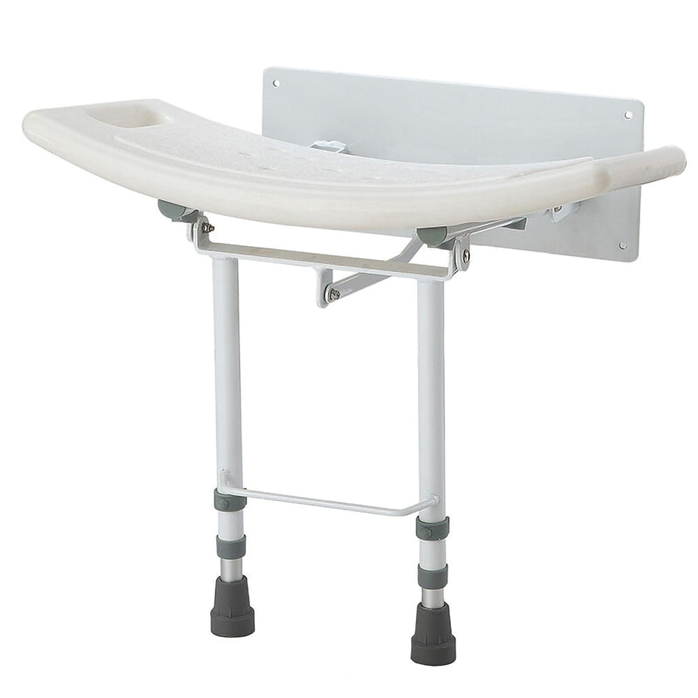 Wall Mounted Folding Down Shower Seat with Adjustable Legs & Gripping Handles