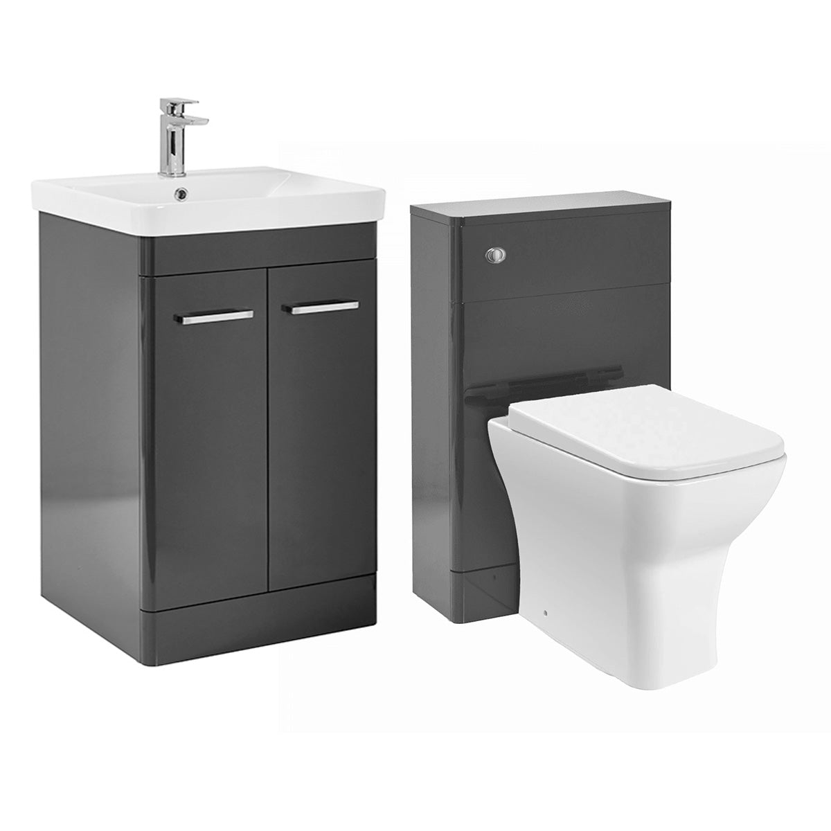 Dark Grey 1100mm Basin Vanity Unit WC BTW Rimless Toilet