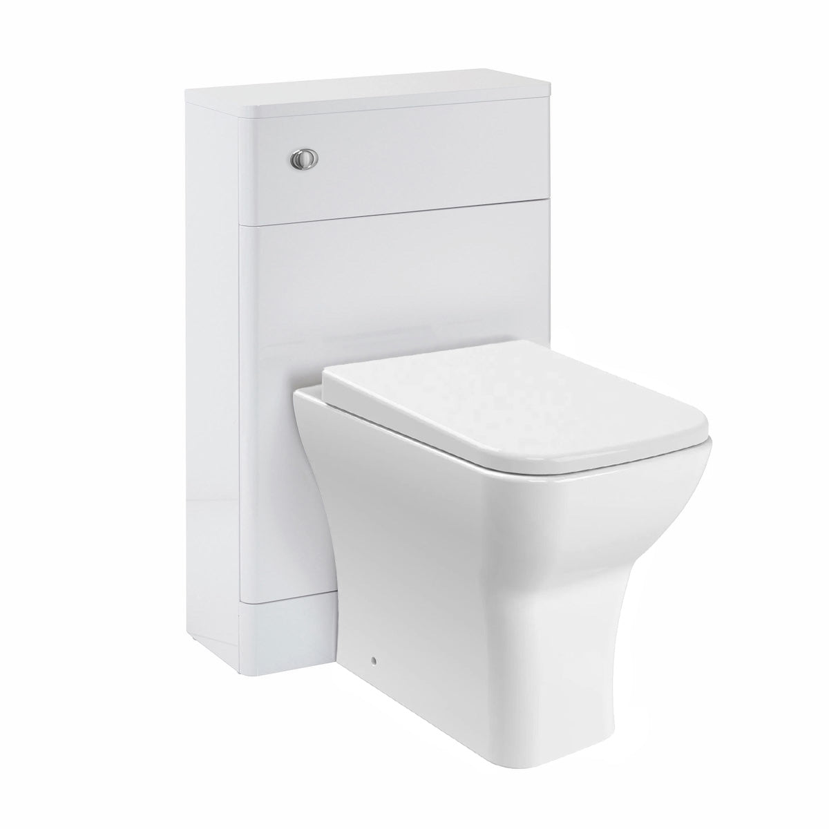 White 500mm WC Unit and Back to Wall Rimless Soft Close Seat Toilet