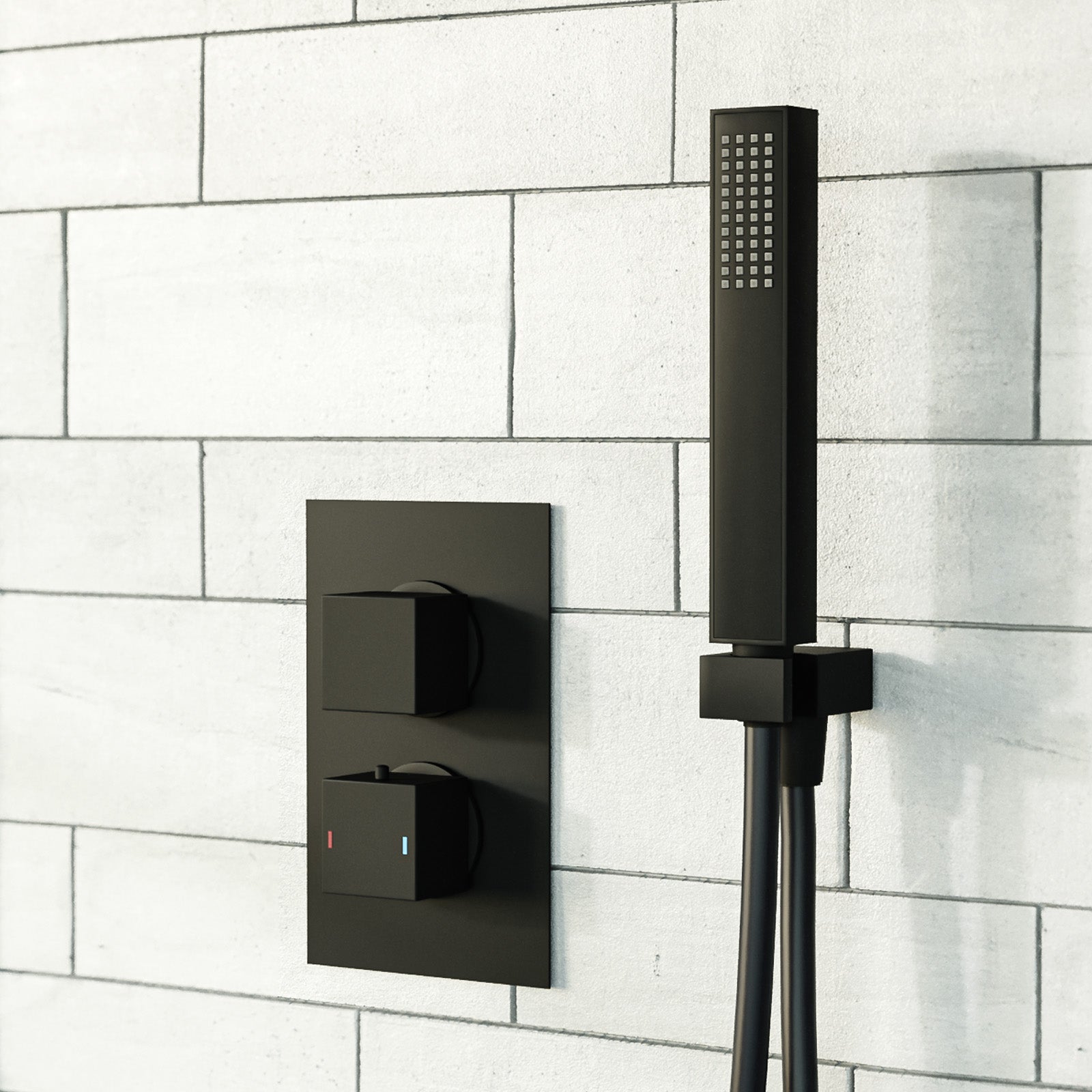 Matte Black Concealed Thermostatic Square Shower Mixer With Handset