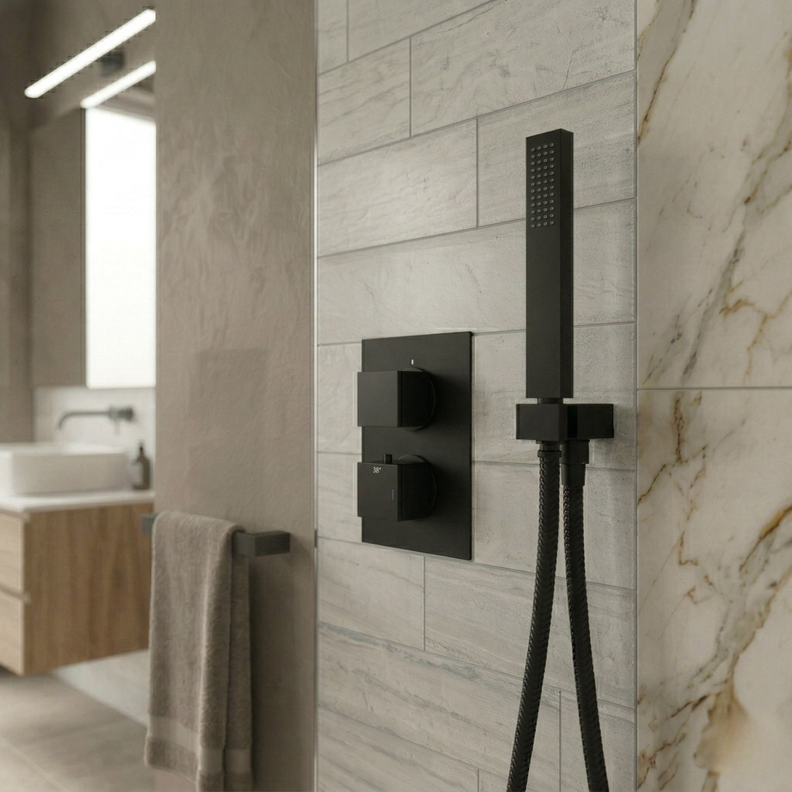 Urban 2 Dial 1 Way Matte Black Concealed Thermostatic Shower Mixer Valve with Handset