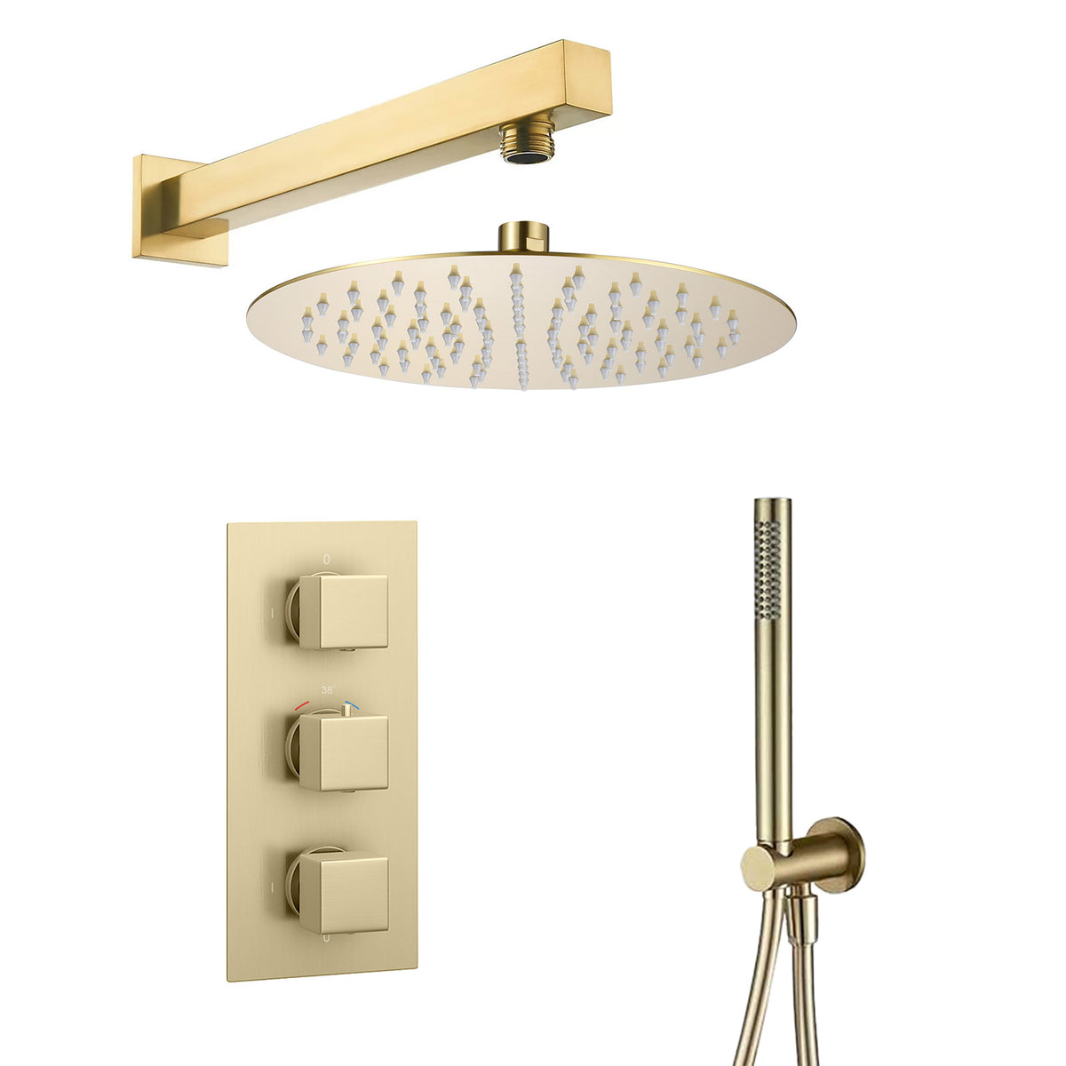 3 Dial 2 Way Square Concealed Thermostatic Mixer Valve, Overhead & Handheld