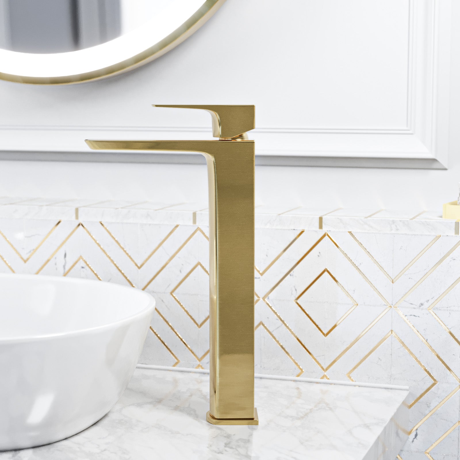 Tall Basin Mixer Brushed Brass Bathroom Tap