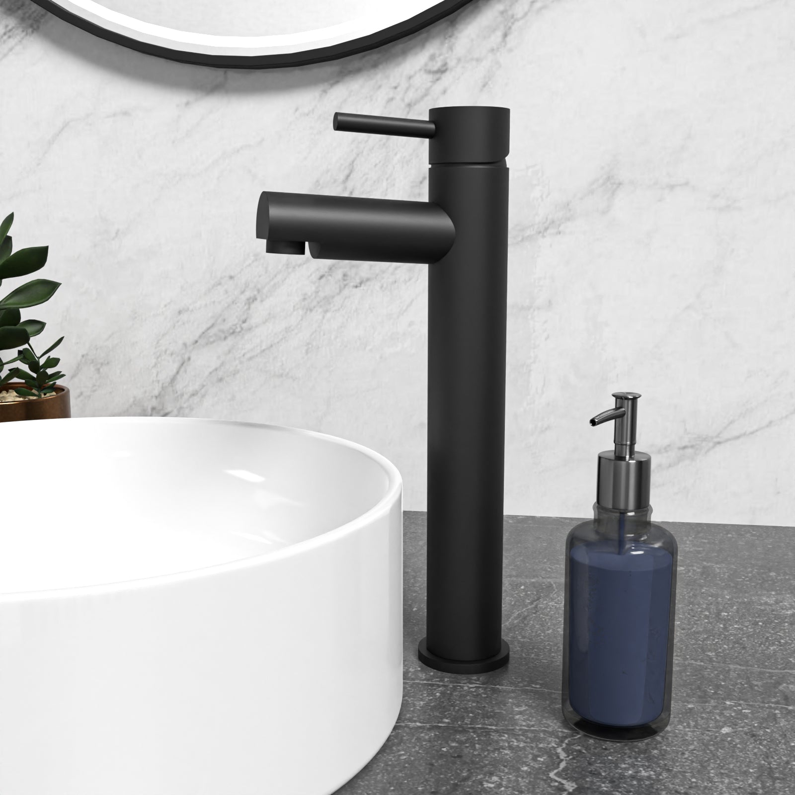 Matte Black Modern Brass Tall Basin Mono Mixer Single Lever Tap
