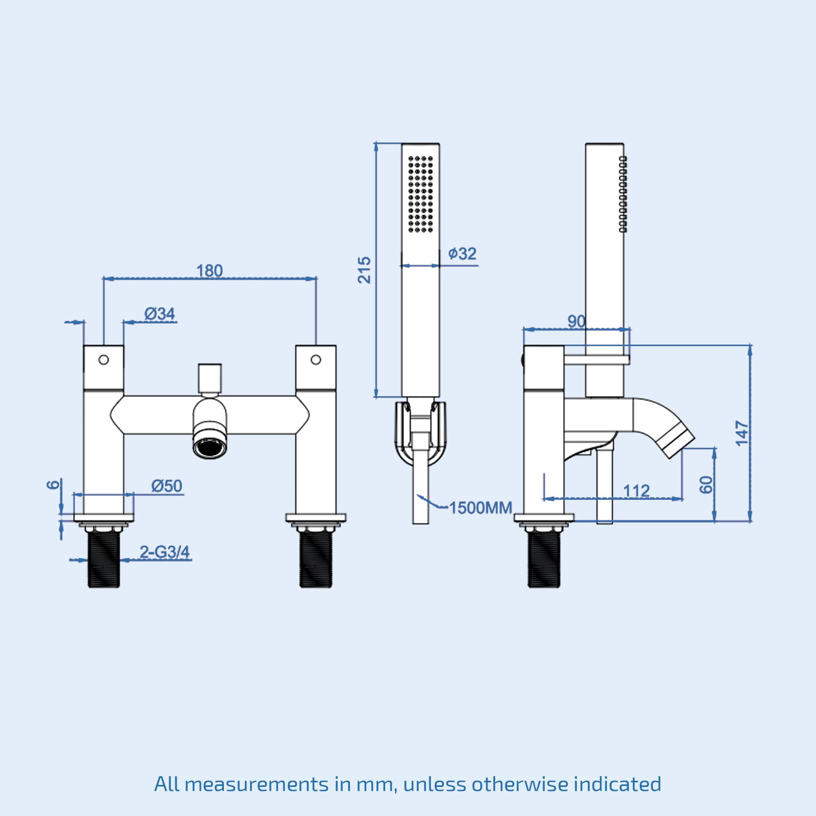 Bath Shower Mixer Tap With Handheld Kit Matt Black