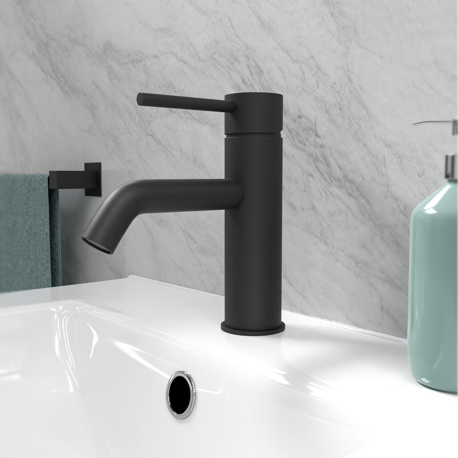 Matt Black Deck Mounted Round Single Lever Basin Mono Mixer Tap